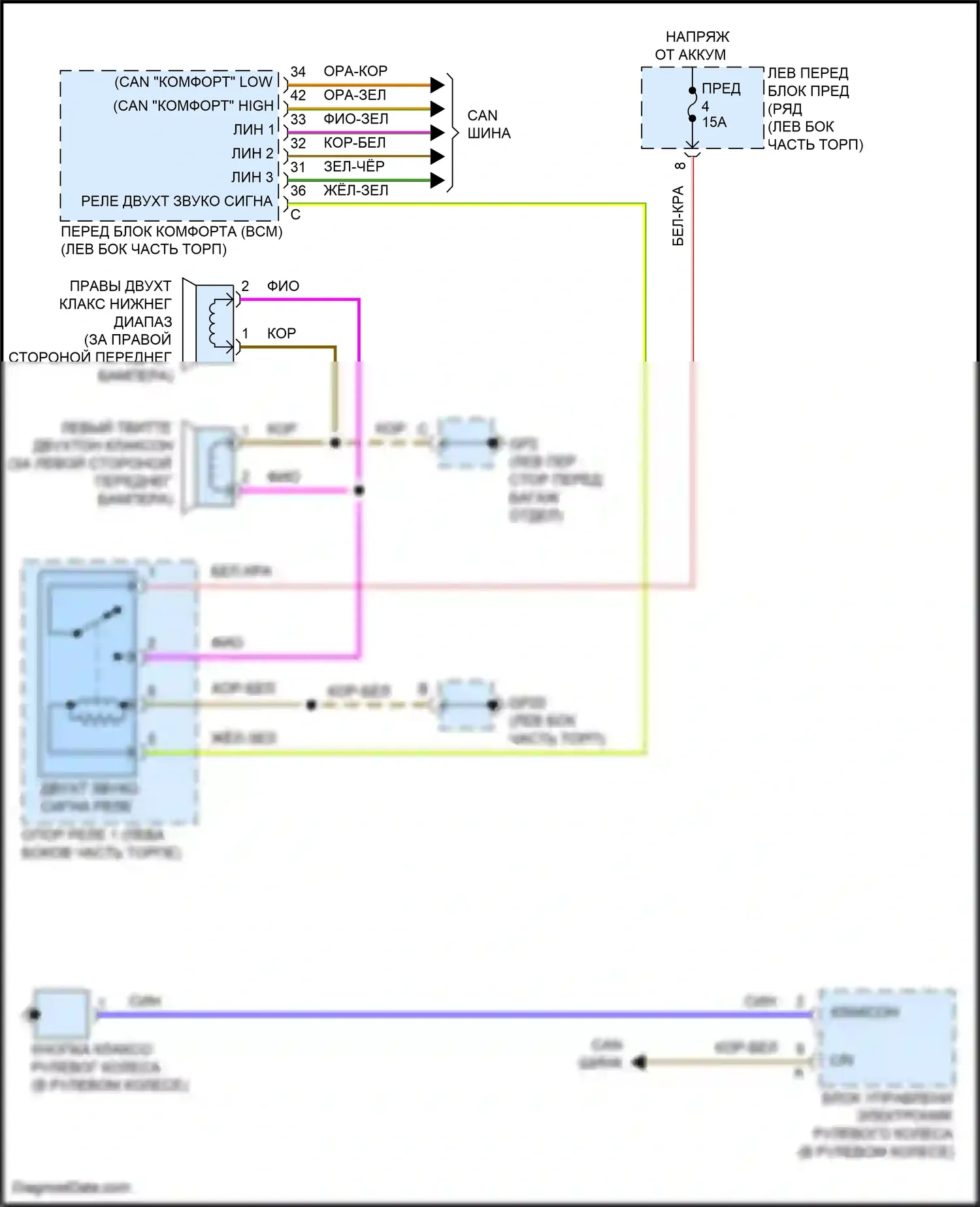 911 GT3 Porsche 991 (2013-2017): Электросхема клаксона 