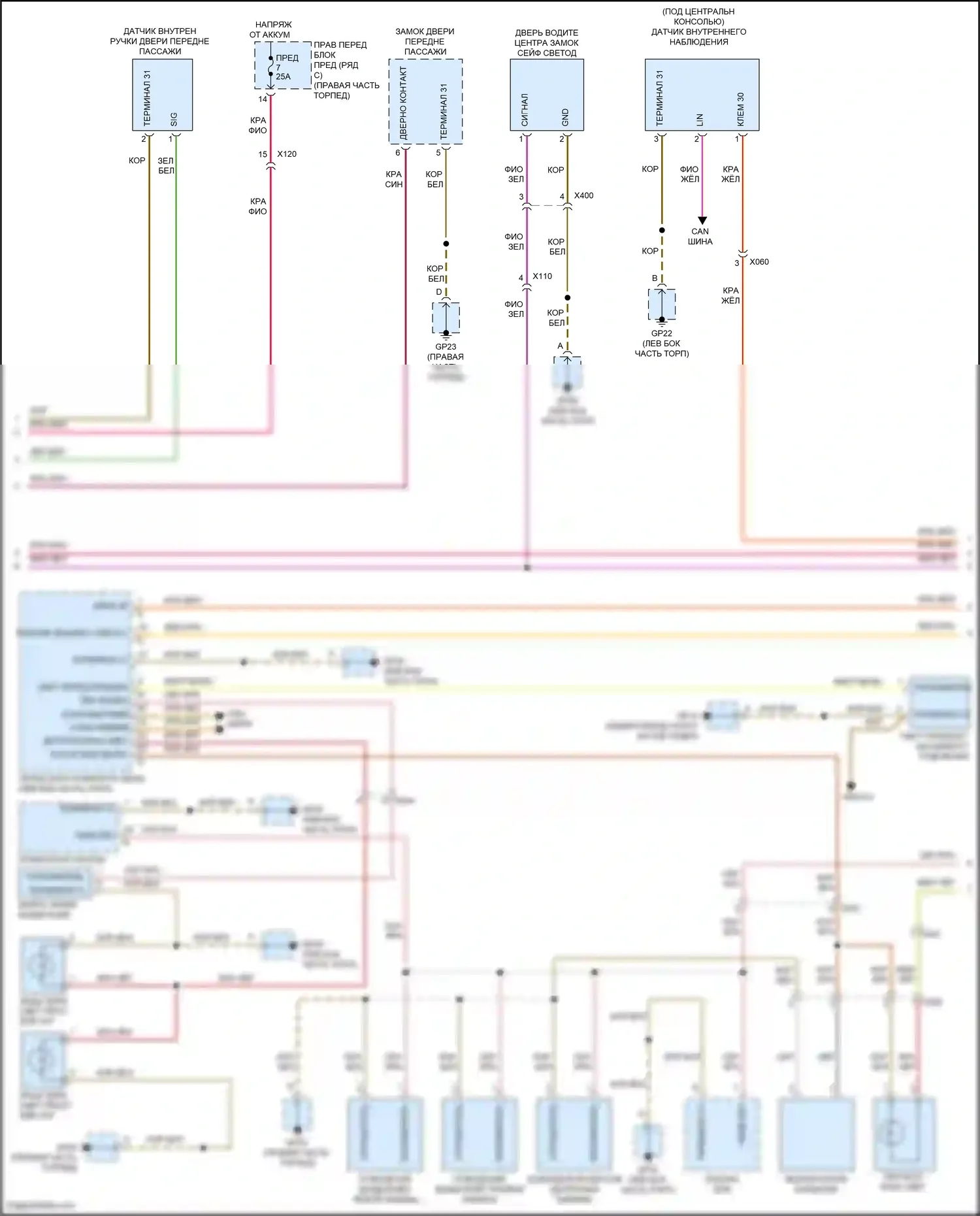 911 GT3 Porsche 991 (2013-2017): Электросхема освещения салона (2 из 3) 