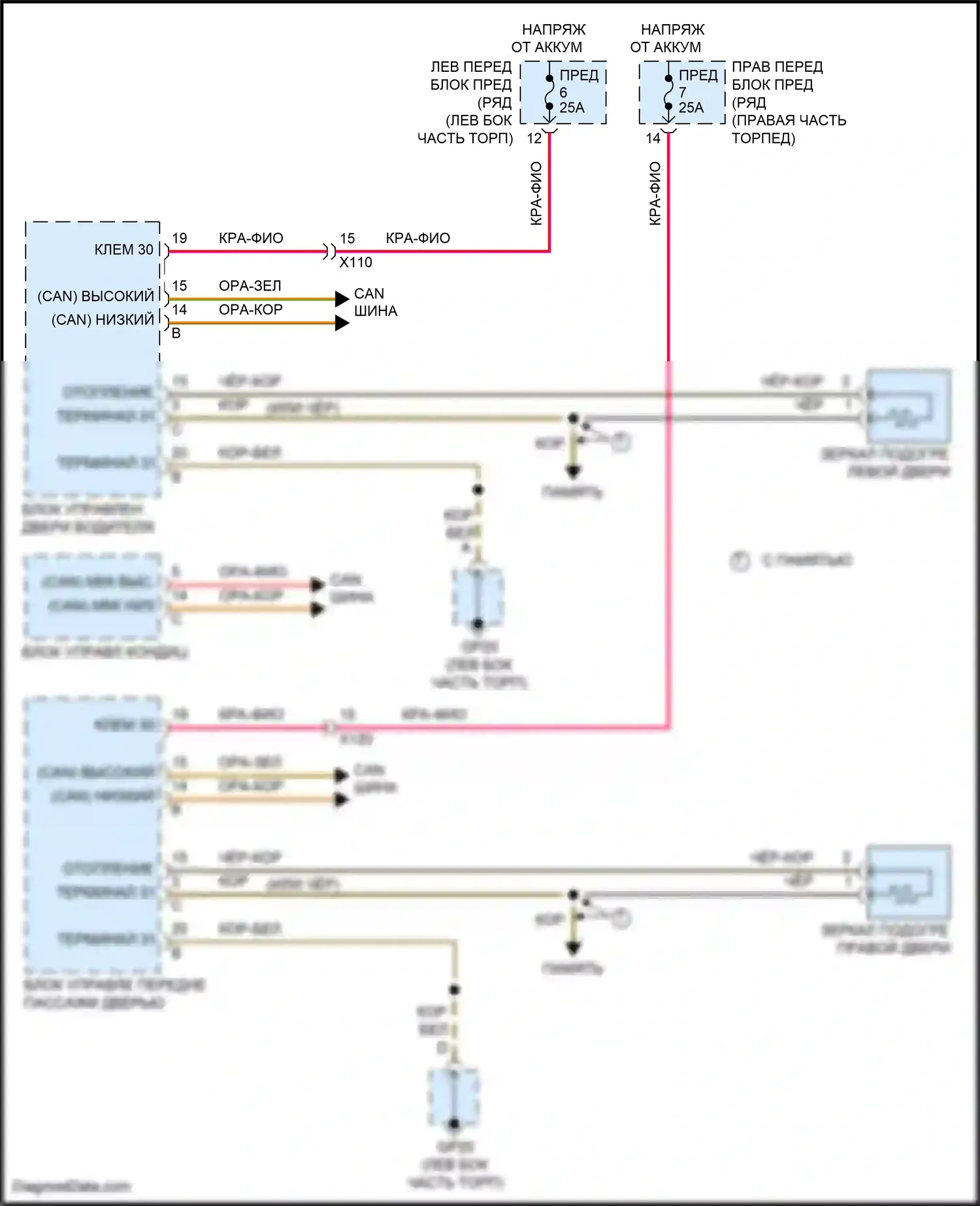 911 GT3 Porsche 991 (2013-2017): Электросхема обогреваемых зеркал 