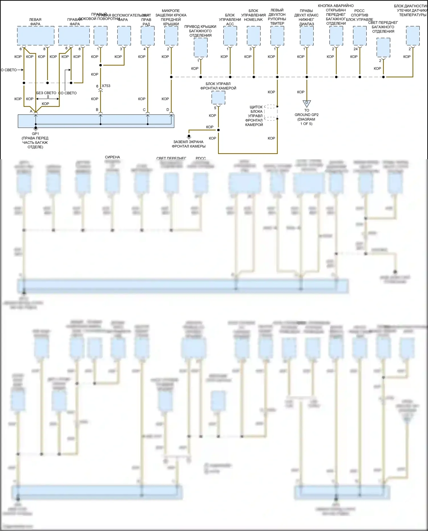 911 GT3 Porsche 991 (2013-2017): Электросхема точек подключения масс (1 из 5) 