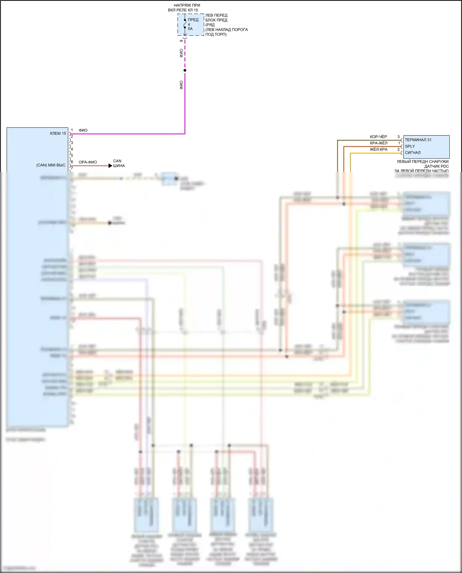 911 Targa 4 GTS Porsche 991 рестайлинг (2015-2019): Электросхема парктроника 