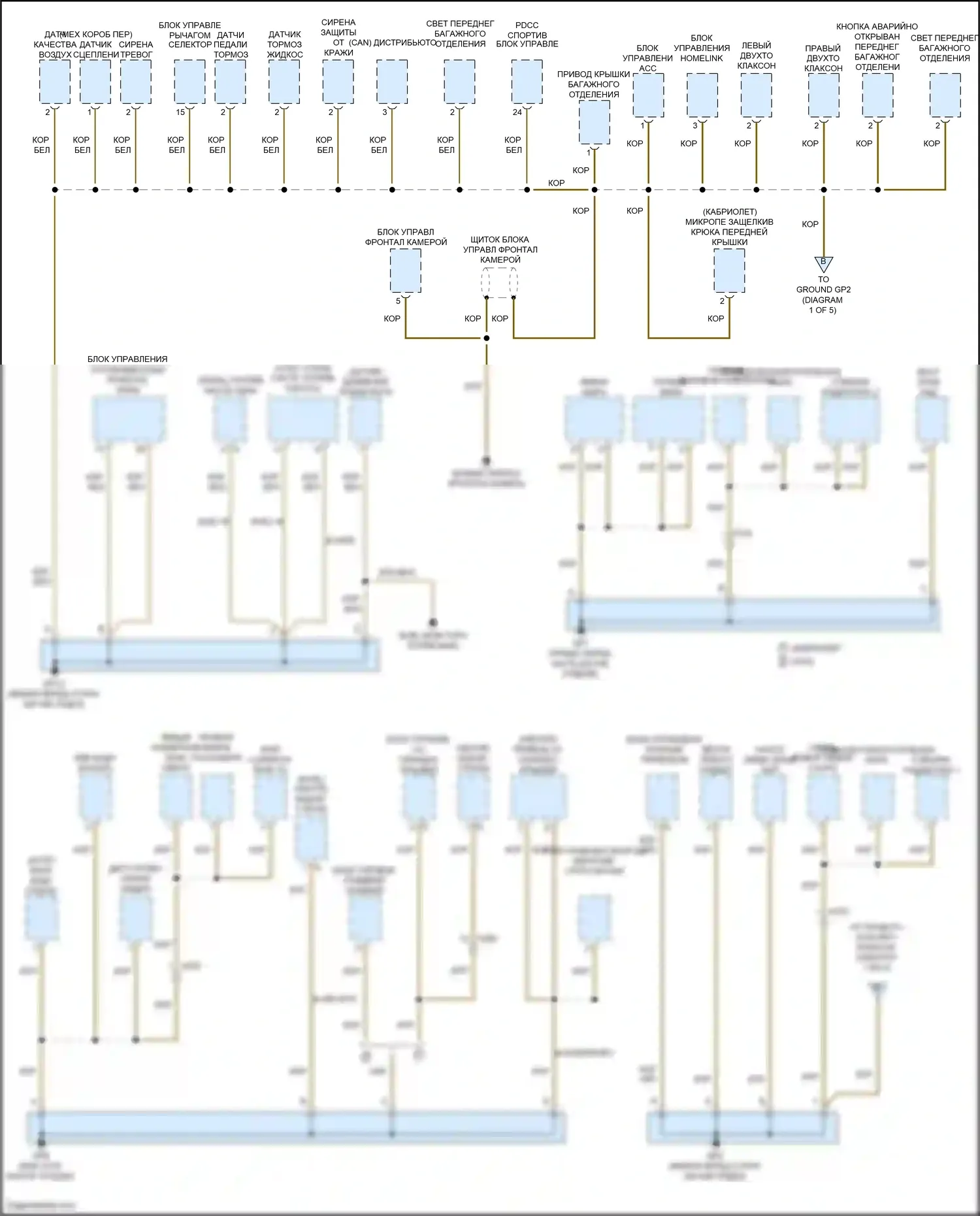 911 Targa 4 GTS Porsche 991 рестайлинг (2015-2019): Электросхема точек подключения масс (1 из 5) 