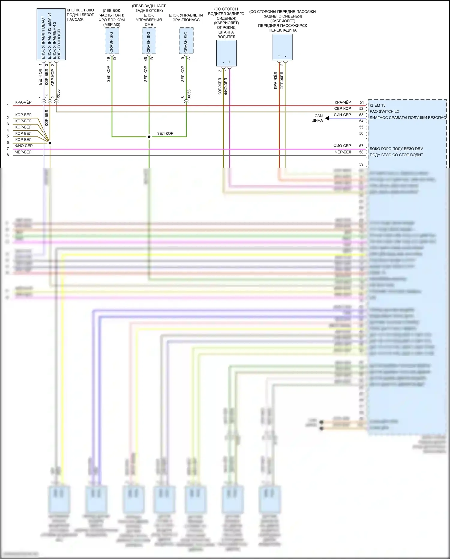 911 Targa 4 Porsche 991 рестайлинг (2015-2019): Электросхема подушек безопасности (3 из 3) 