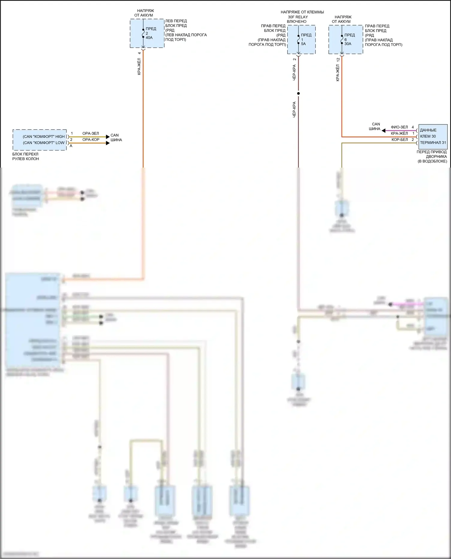911 Targa 4S Porsche 991 рестайлинг (2015-2019): Электросхема передних дворников и омывателей 