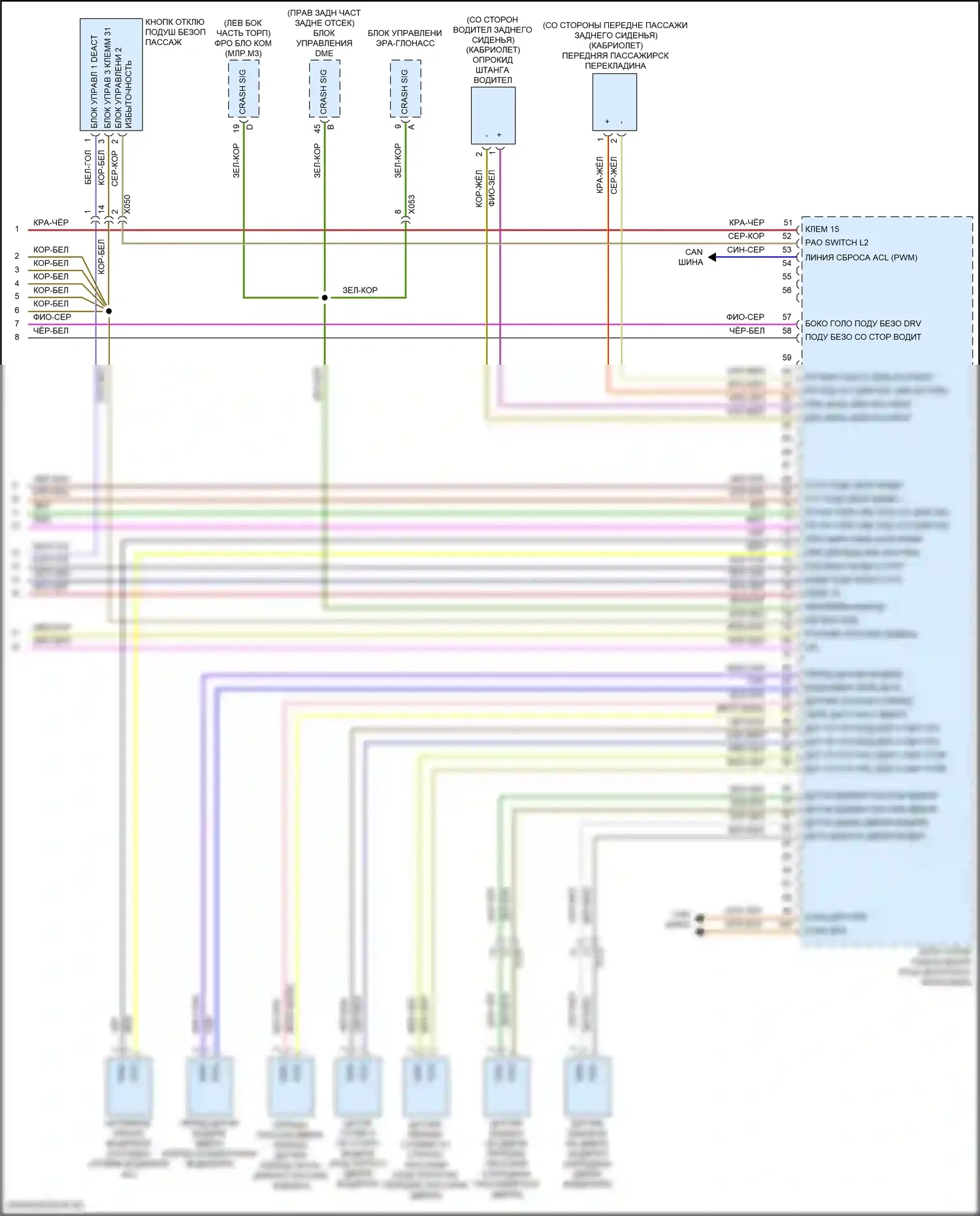 911 Turbo S Porsche 991 рестайлинг (2016-2020): Электросхема подушек безопасности (3 из 3) 