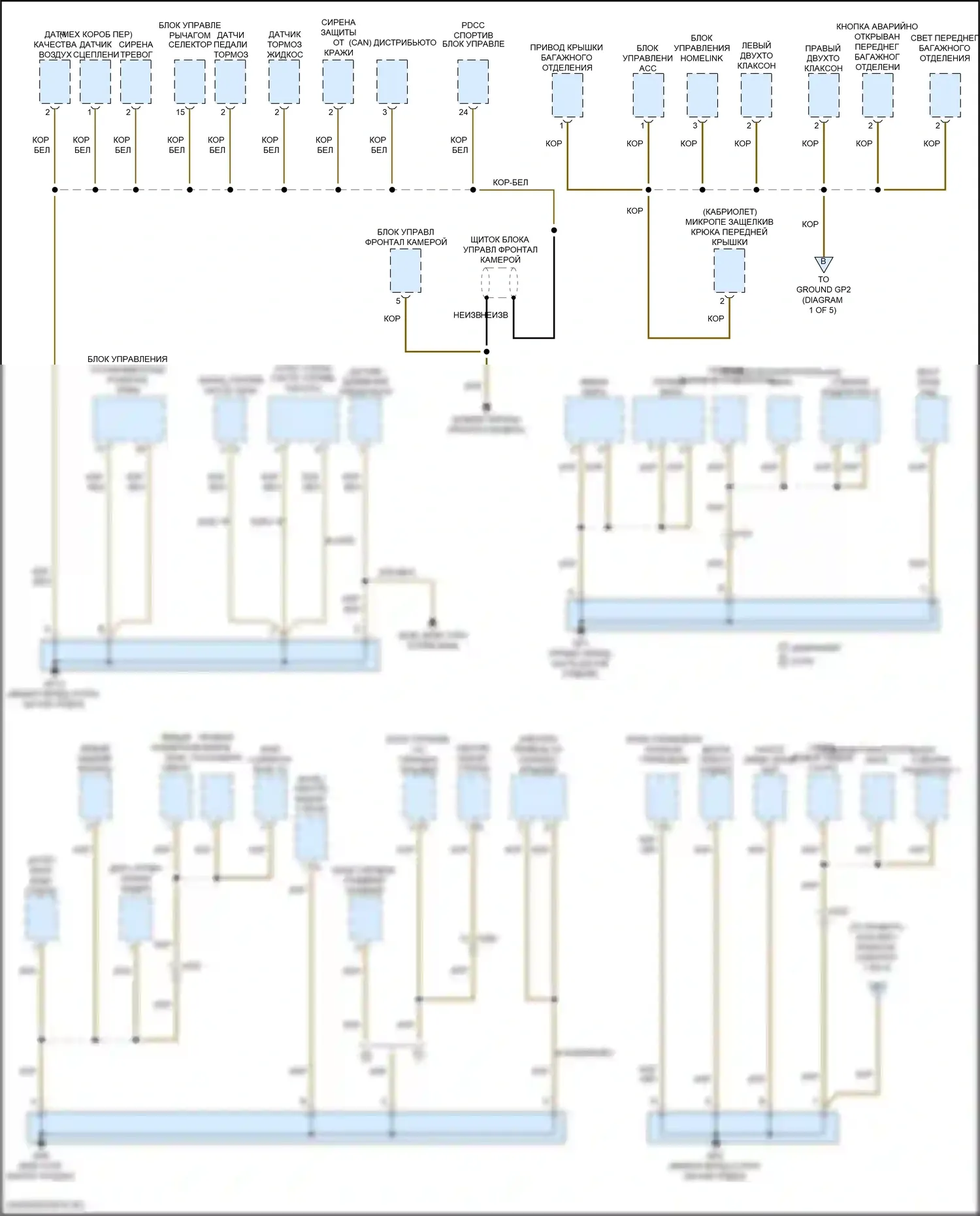 911 Turbo S Porsche 991 рестайлинг (2016-2020): Электросхема точек подключения масс (1 из 5) 
