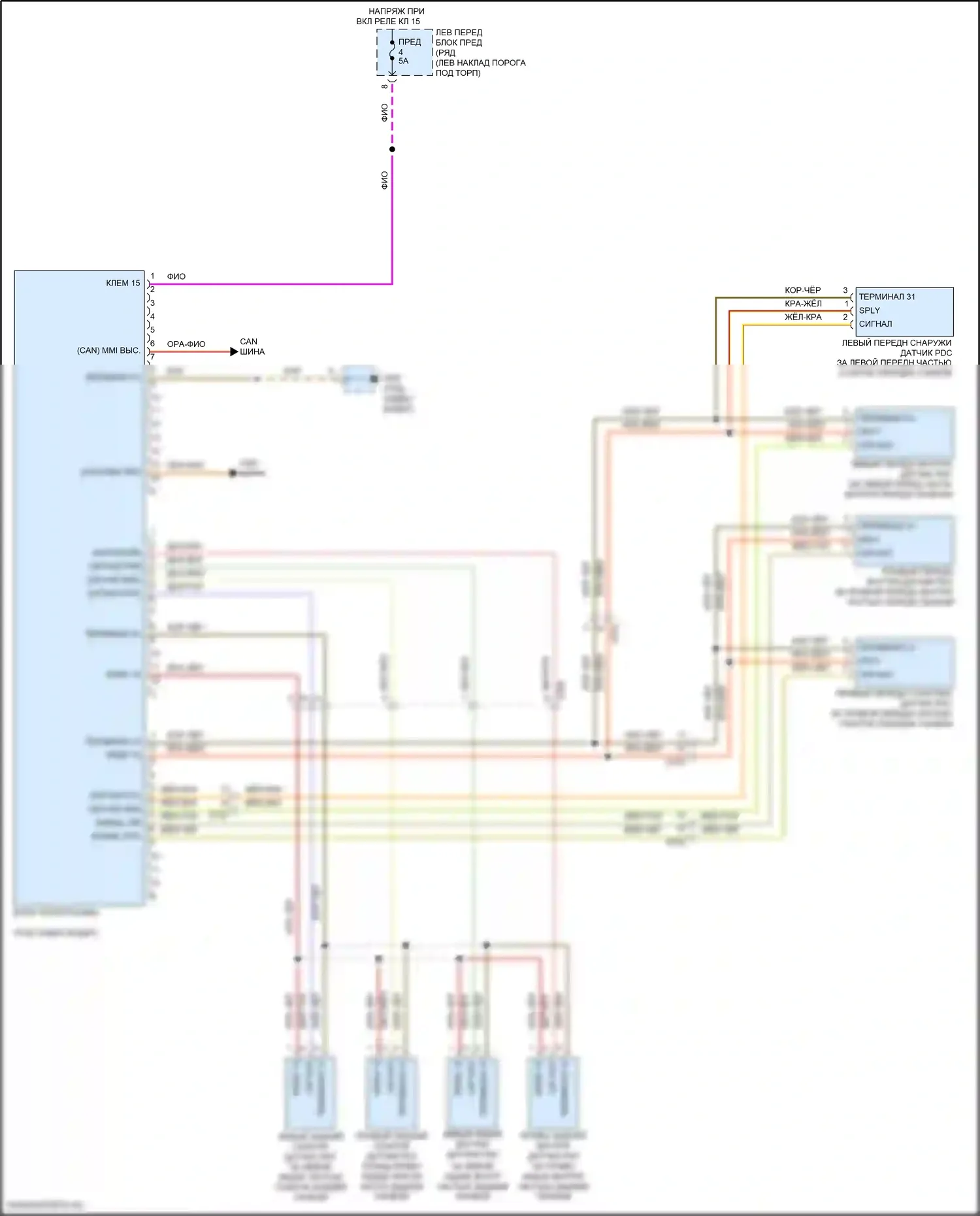 911 Turbo Porsche 991 рестайлинг (2016-2020): Электросхема парктроника 