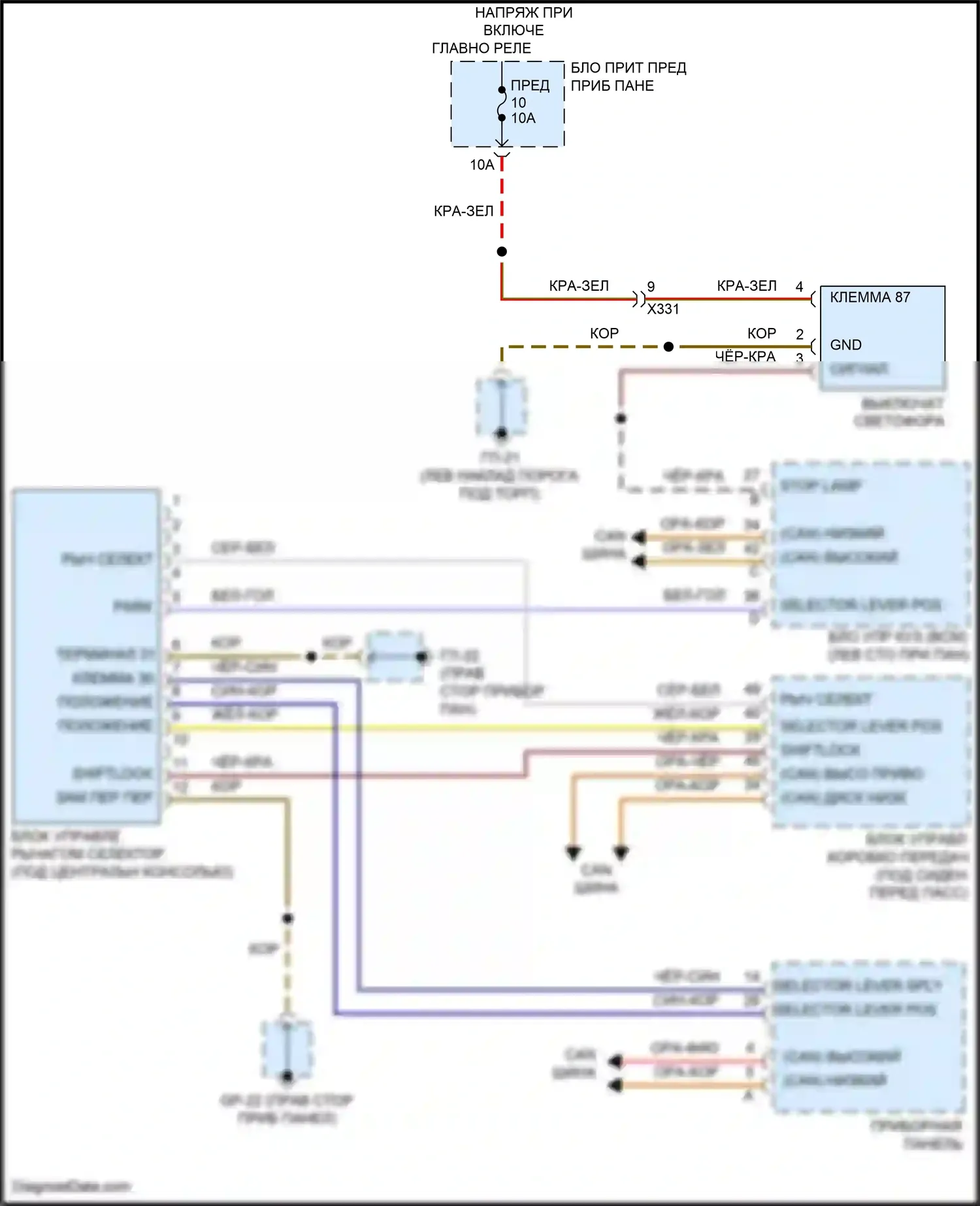 Cayenne GTS Porsche II (2010-2014): Электросхема блокировки селектора 