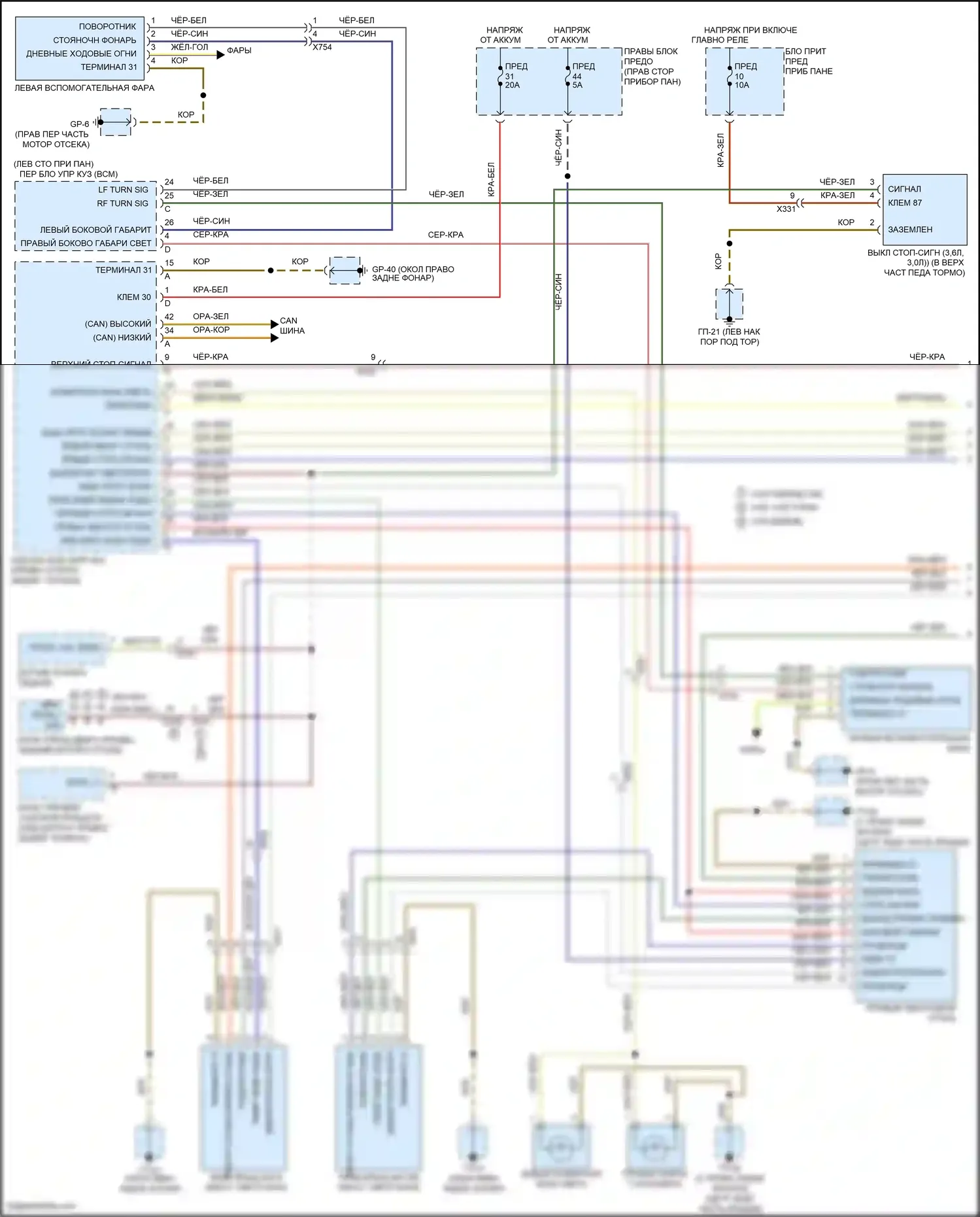 Cayenne GTS Porsche II (2010-2014): Электросхема фар и фонарей (1 из 2) 