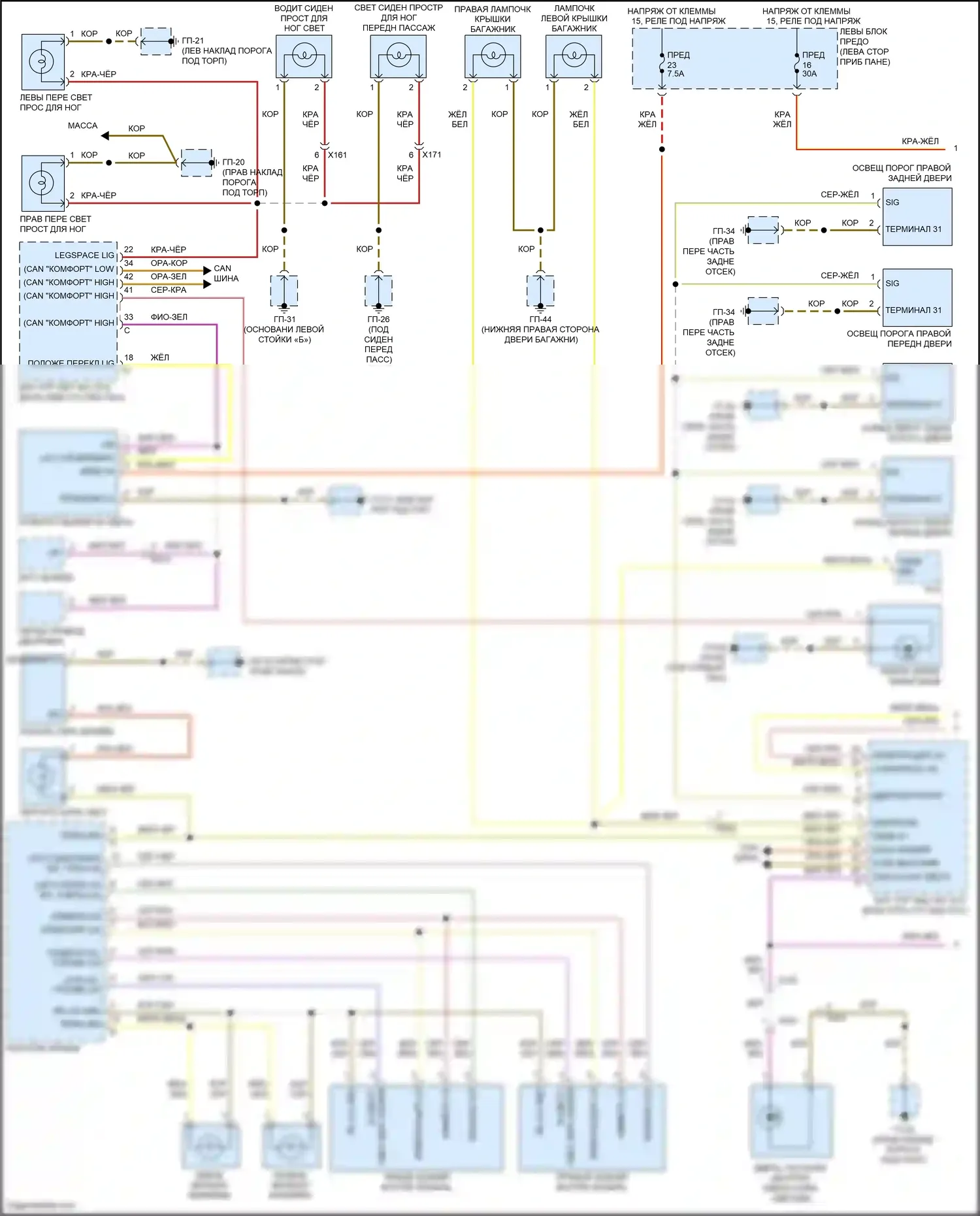 Cayenne GTS Porsche II (2010-2014): Электросхема освещения салона (1 из 3) 