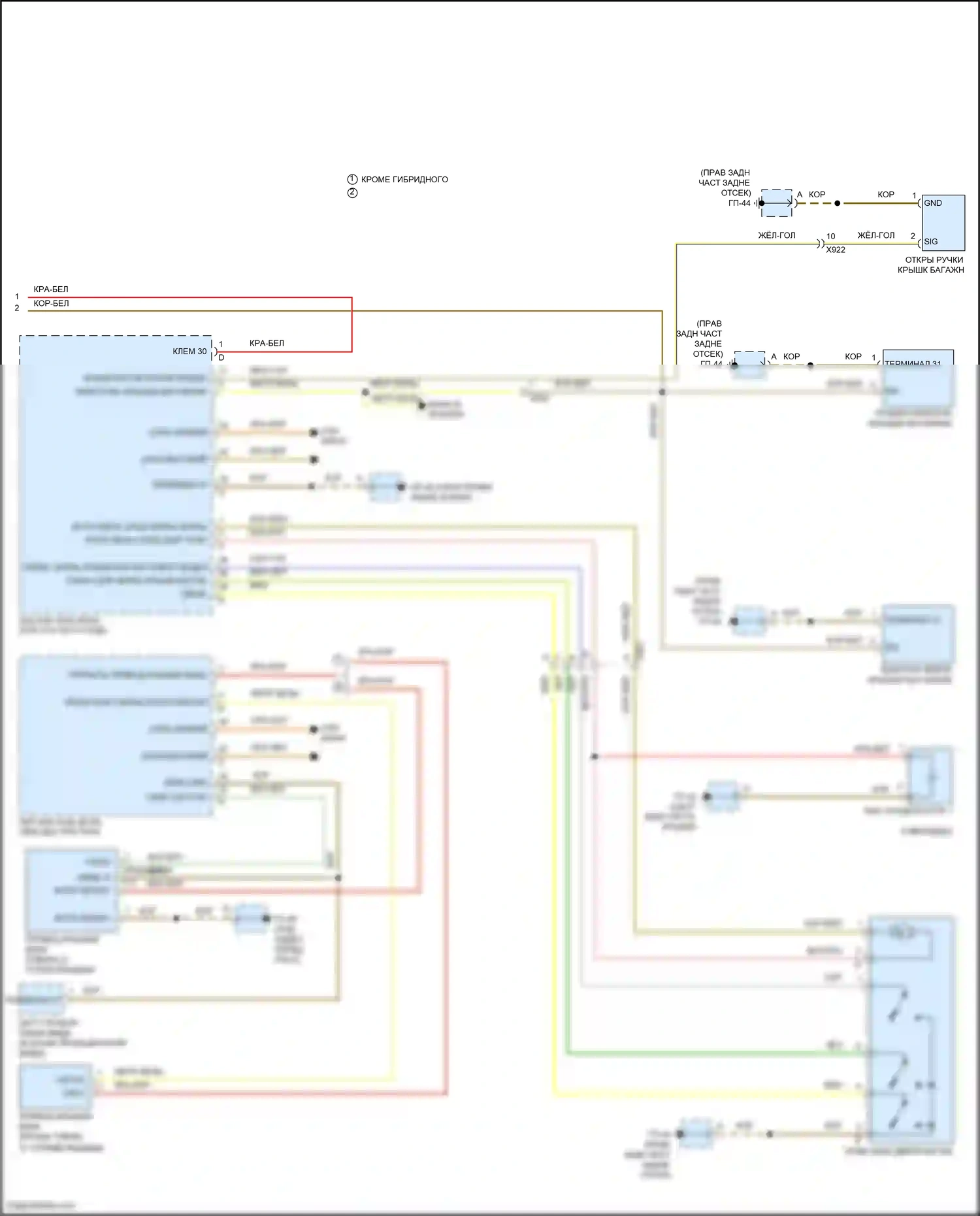 Cayenne Turbo S Porsche 958 рестайлинг (2014-2018): Электросхема открытия дверей багажника и лючка топливного бака (2 из 2) 