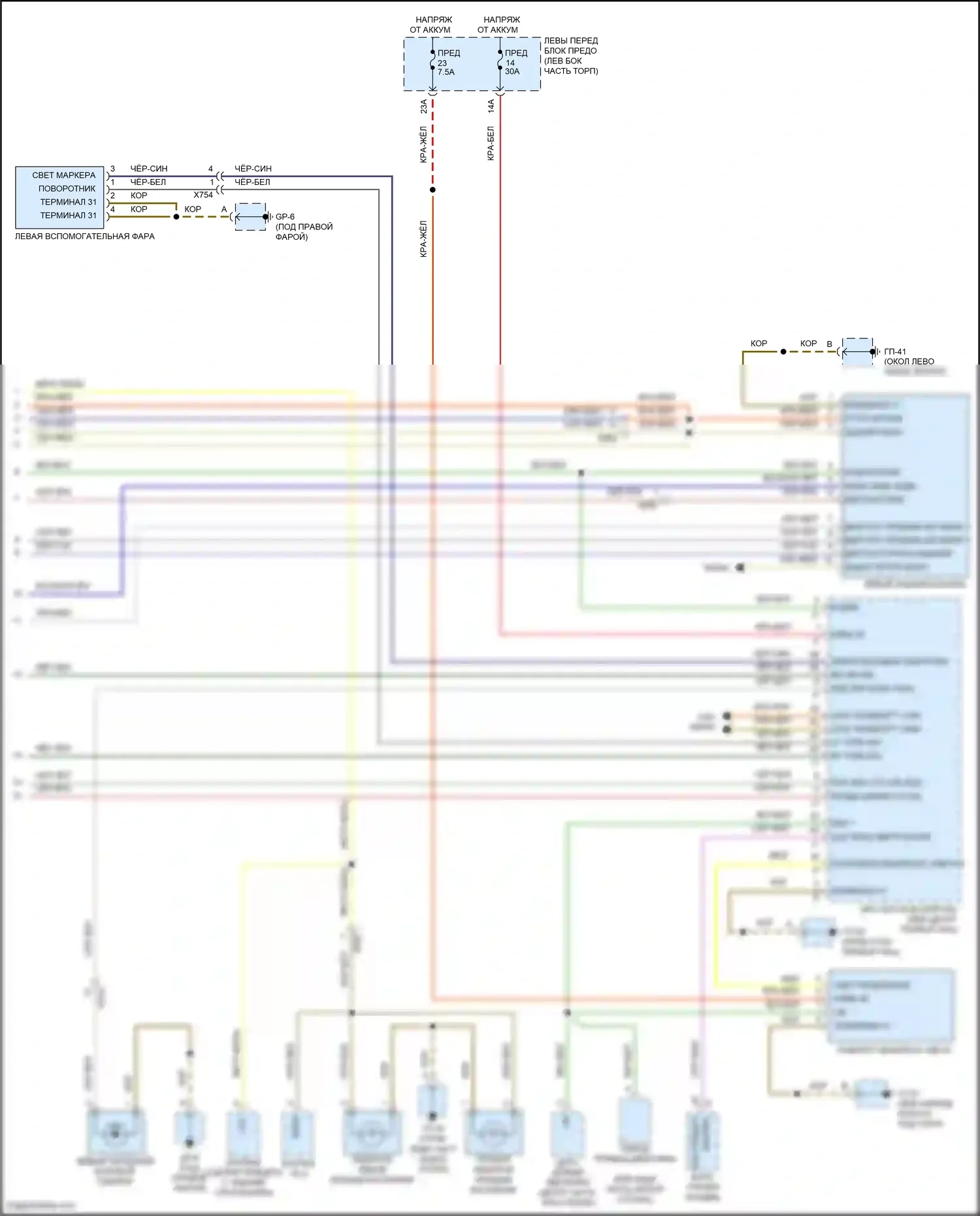 Cayenne Turbo S Porsche 958 рестайлинг (2014-2018): Электросхема фар и фонарей (3 из 3) 