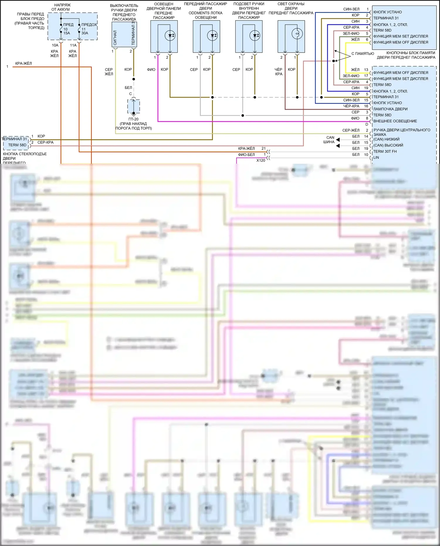 Cayenne Turbo S Porsche 958 рестайлинг (2014-2018): Электросхема освещения салона (2 из 3) 