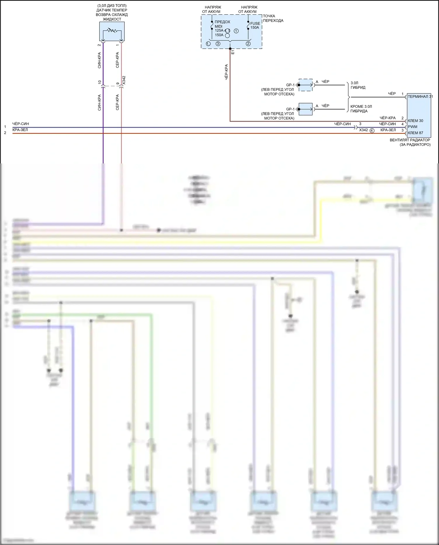 Cayenne Turbo S Porsche 958 рестайлинг (2014-2018): Электросхема вентилятора охлаждения (2 из 2) 
