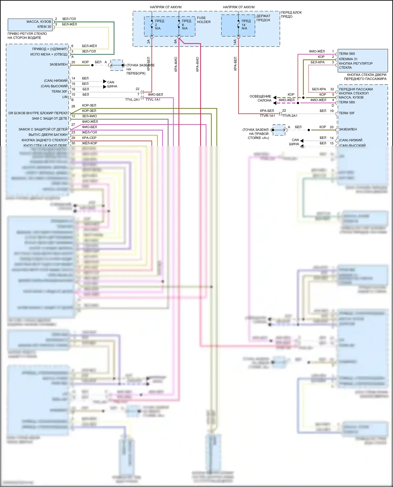 Cayenne Turbo S Porsche III (2018-2023): Стеклоподъемники электросхема 