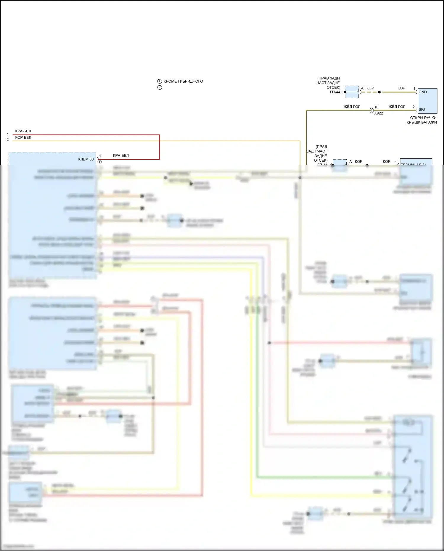 Cayenne Porsche II рестайлинг (2014-2018): Электросхема открытия дверей багажника и лючка топливного бака (2 из 2) 