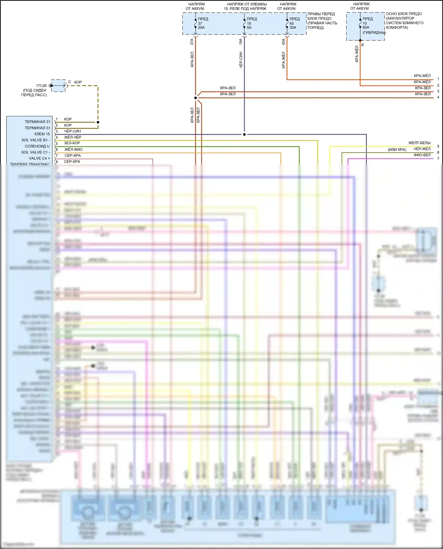 Cayenne Porsche II рестайлинг (2014-2018): Электросхема автоматической коробки передач (1 из 2) 