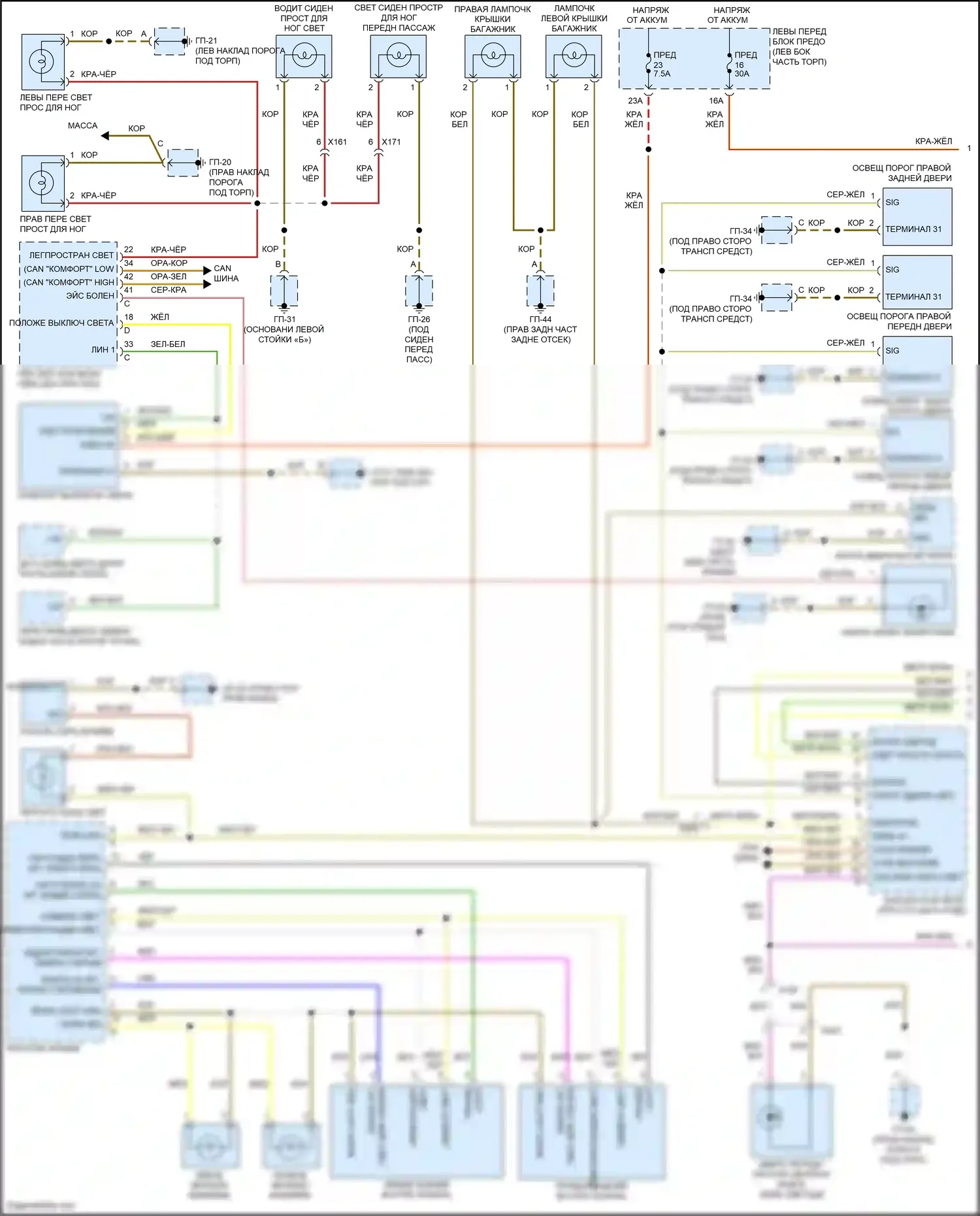 Cayenne Porsche II рестайлинг (2014-2018): Электросхема освещения салона (1 из 3) 