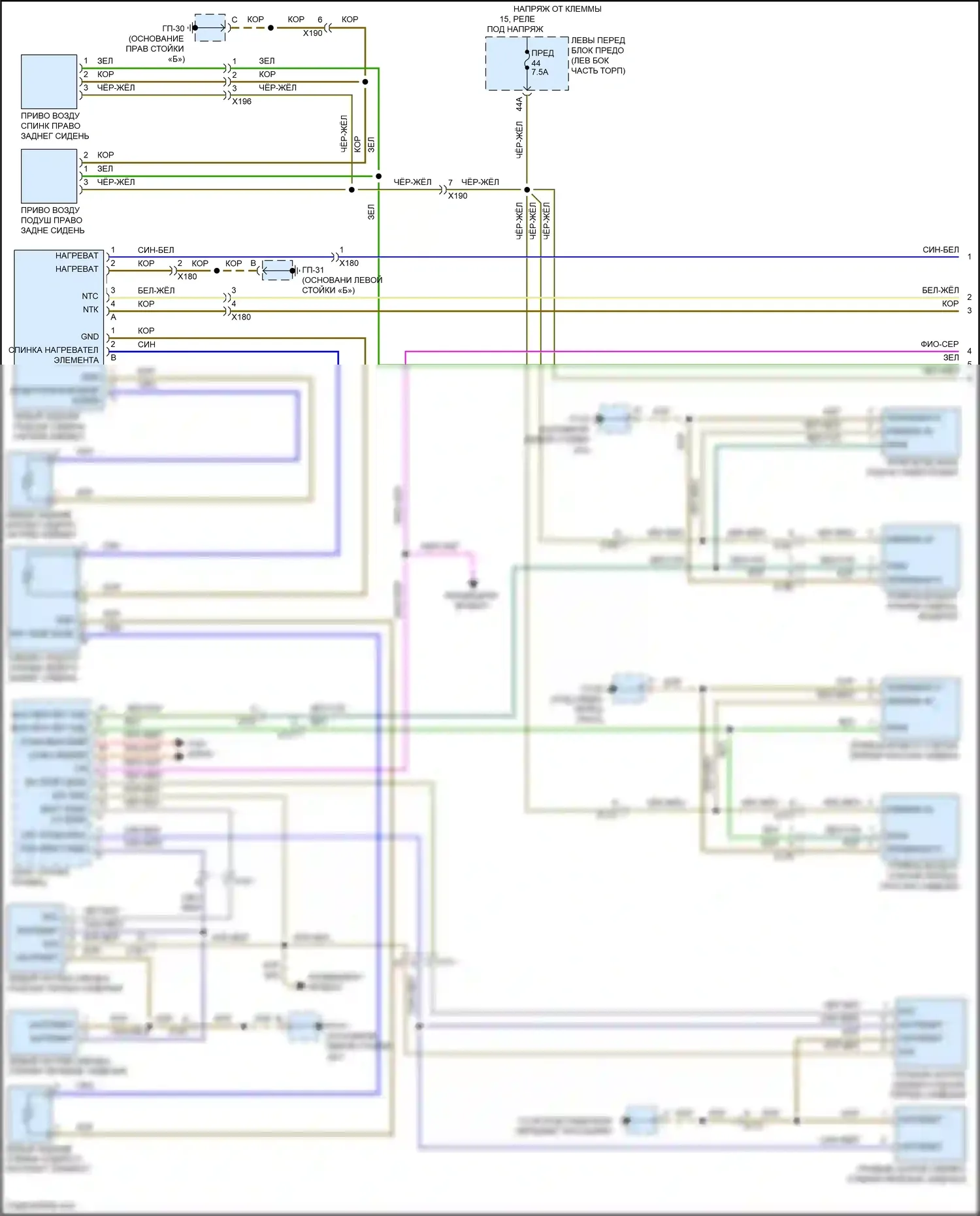 Cayenne Porsche II рестайлинг (2014-2018): Электросхема обогреваемых сидений (1 из 2) 