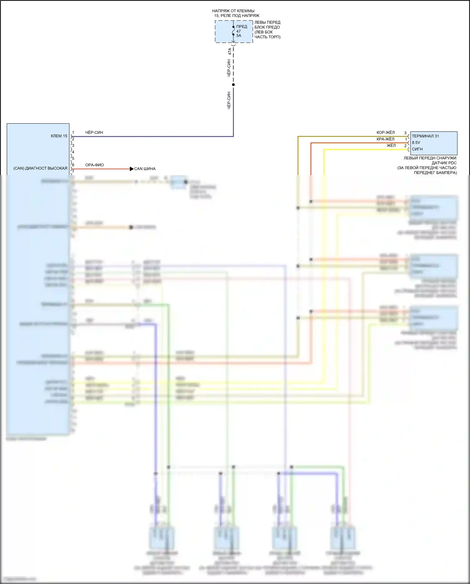 Cayenne Porsche II рестайлинг (2014-2018): Электросхема парктроника 