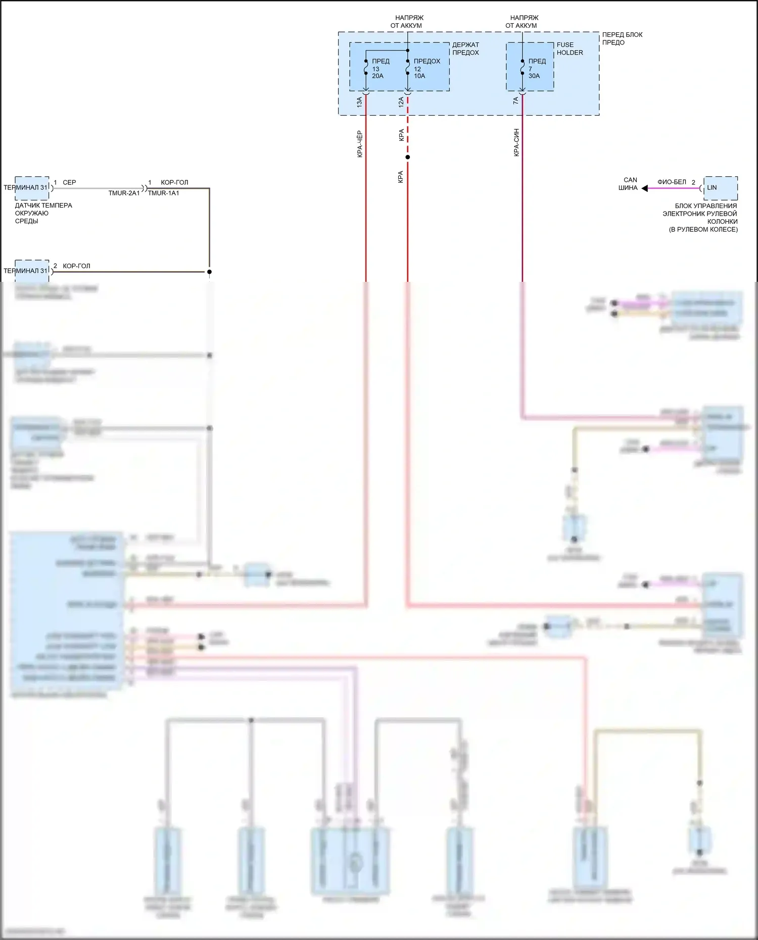 Cayenne Porsche III рестайлинг (2023-2024): Электросхема передних дворников и омывателей 