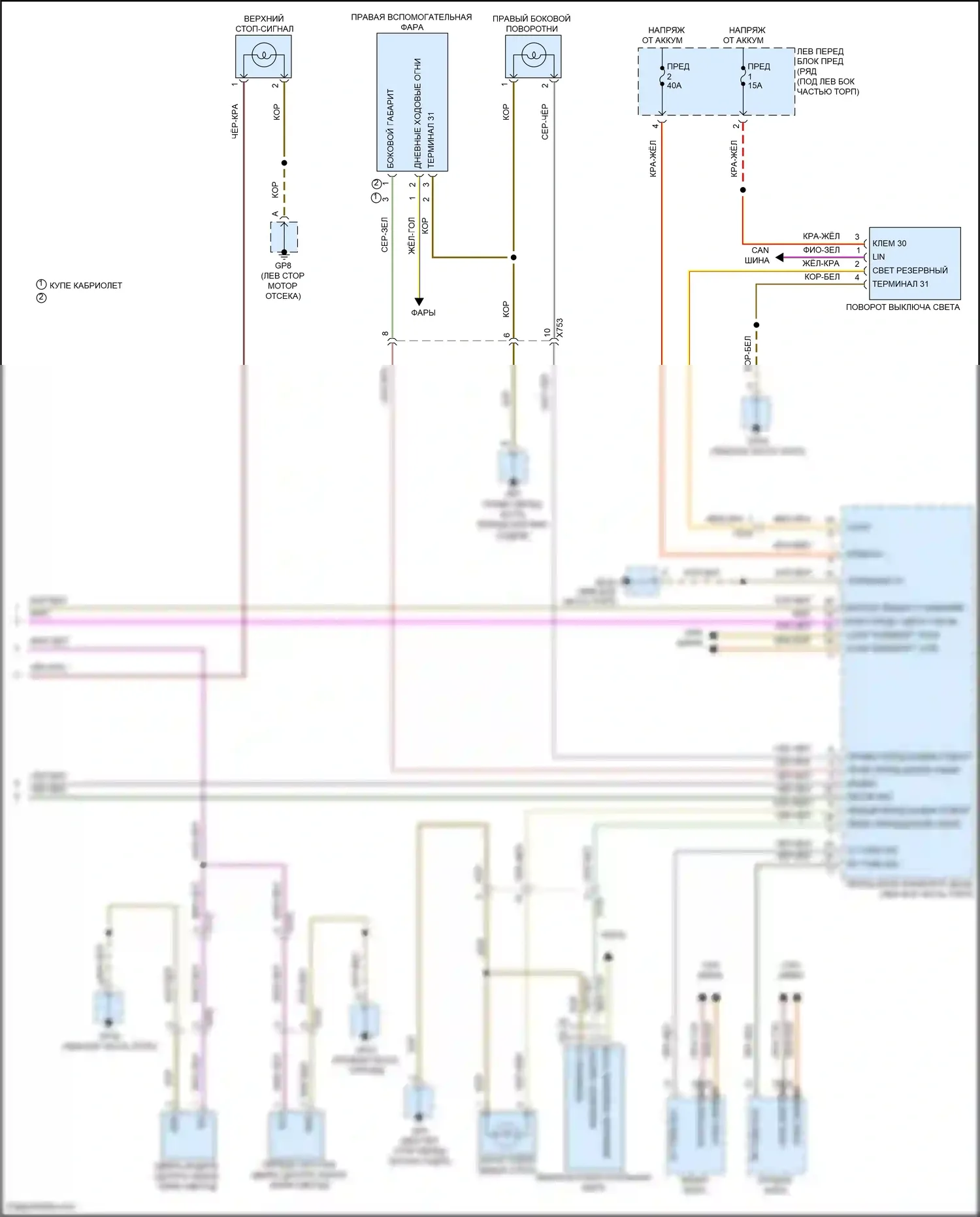 Cayman GT4 Porsche 981 (2015-2016): Электросхема фар и фонарей (2 из 2) 