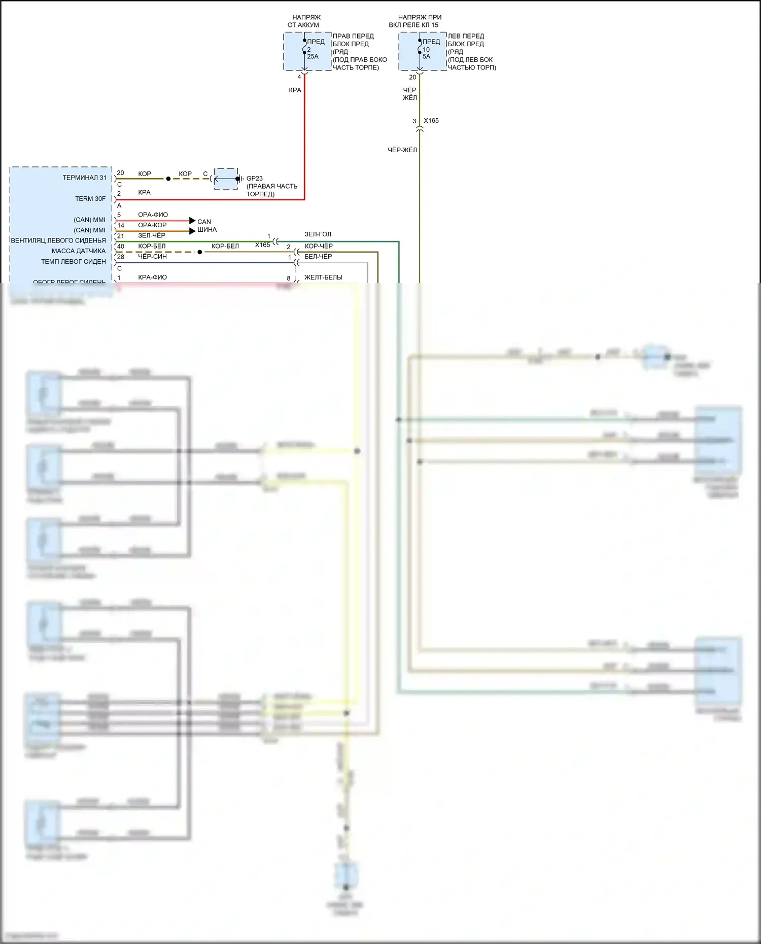 Cayman GT4 Porsche 981 (2015-2016): Электросхема сиденья водителя с подогревом 