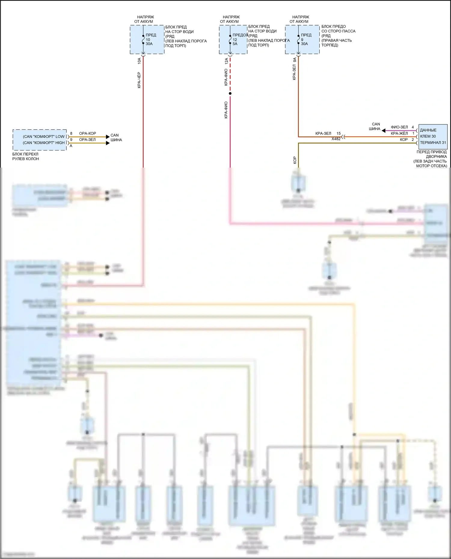 Macan GTS Porsche I рестайлинг (2018-2021): Электросхема передних дворников и омывателей 