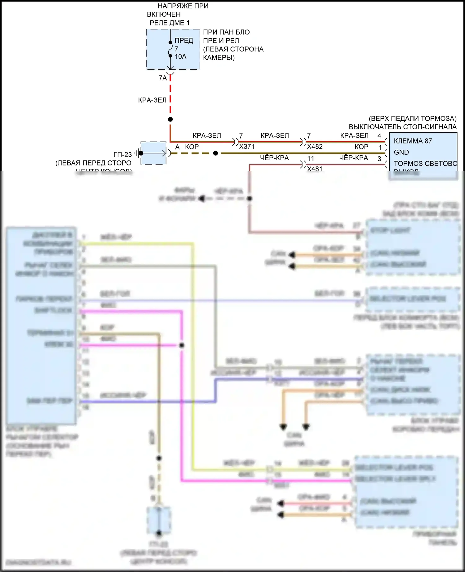 Macan S Porsche I рестайлинг 2 (2021-2024): Электросхема блокировки селектора 