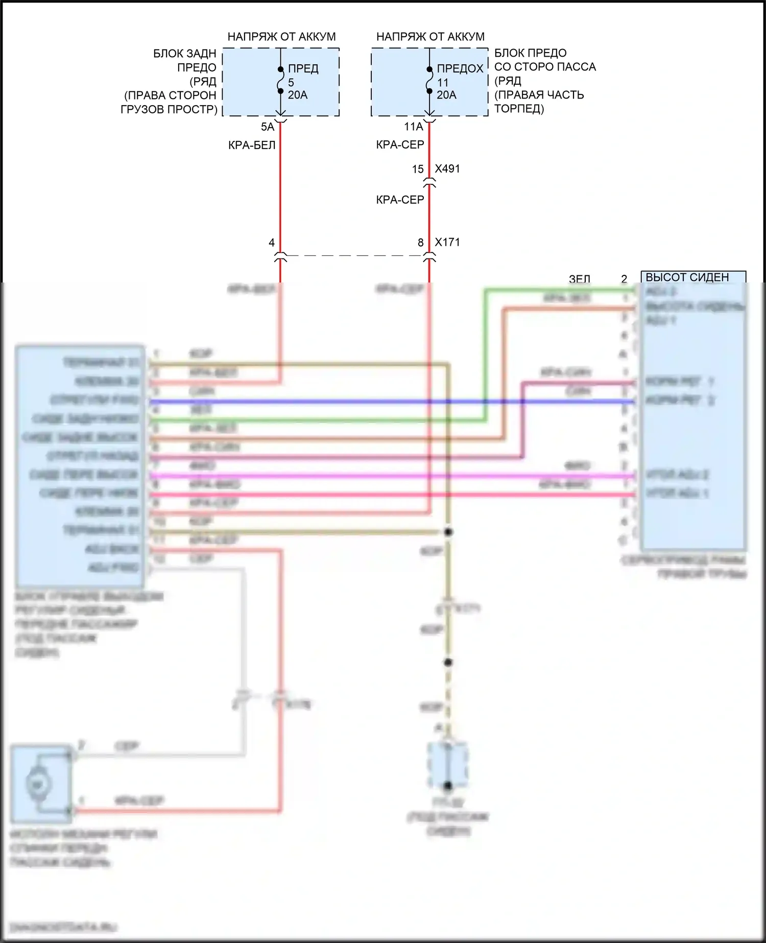 Macan S Porsche I рестайлинг (2018-2021): Электросхема сиденья питания для пассажиров 