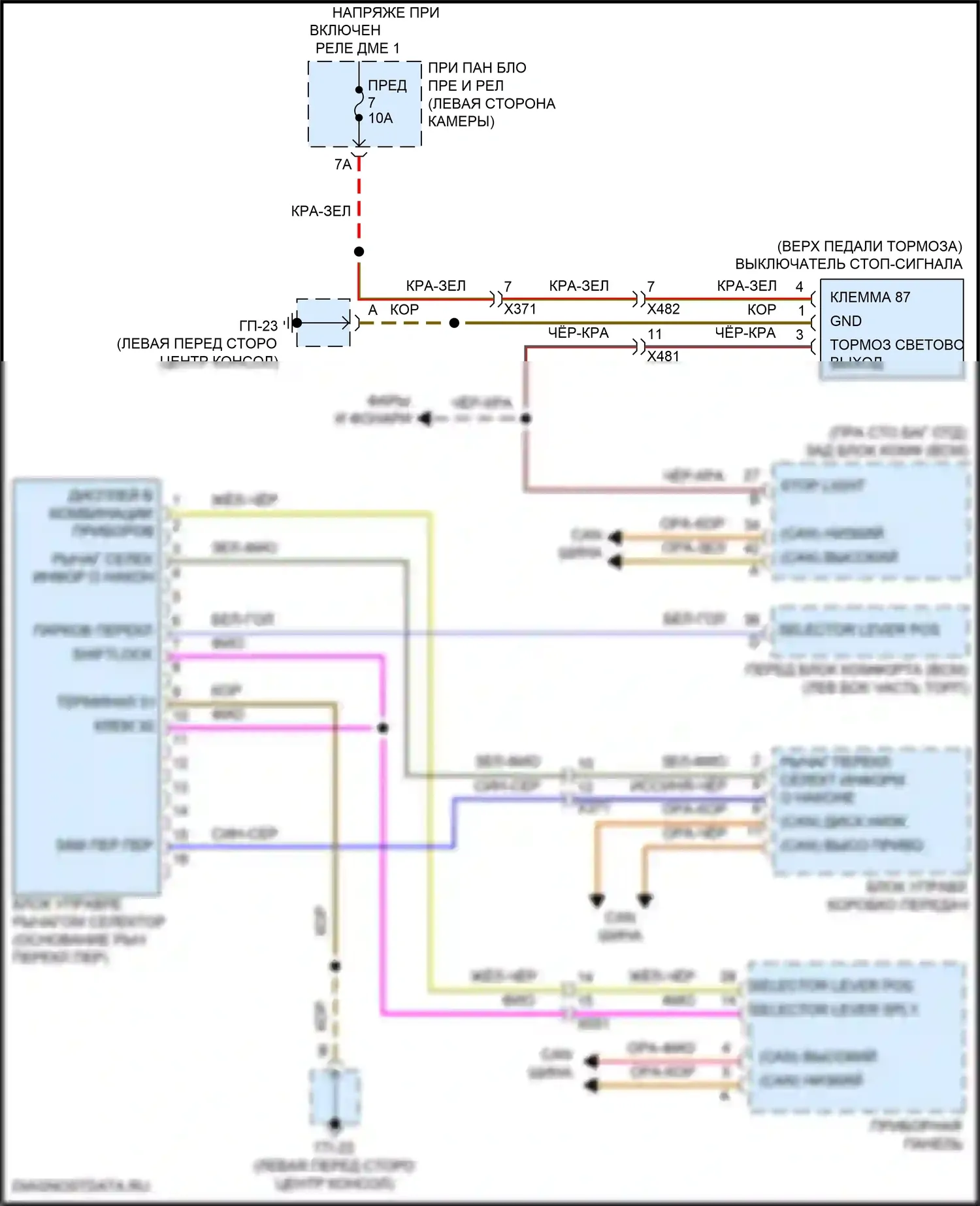 Macan Porsche I рестайлинг (2018-2021): Электросхема блокировки селектора 