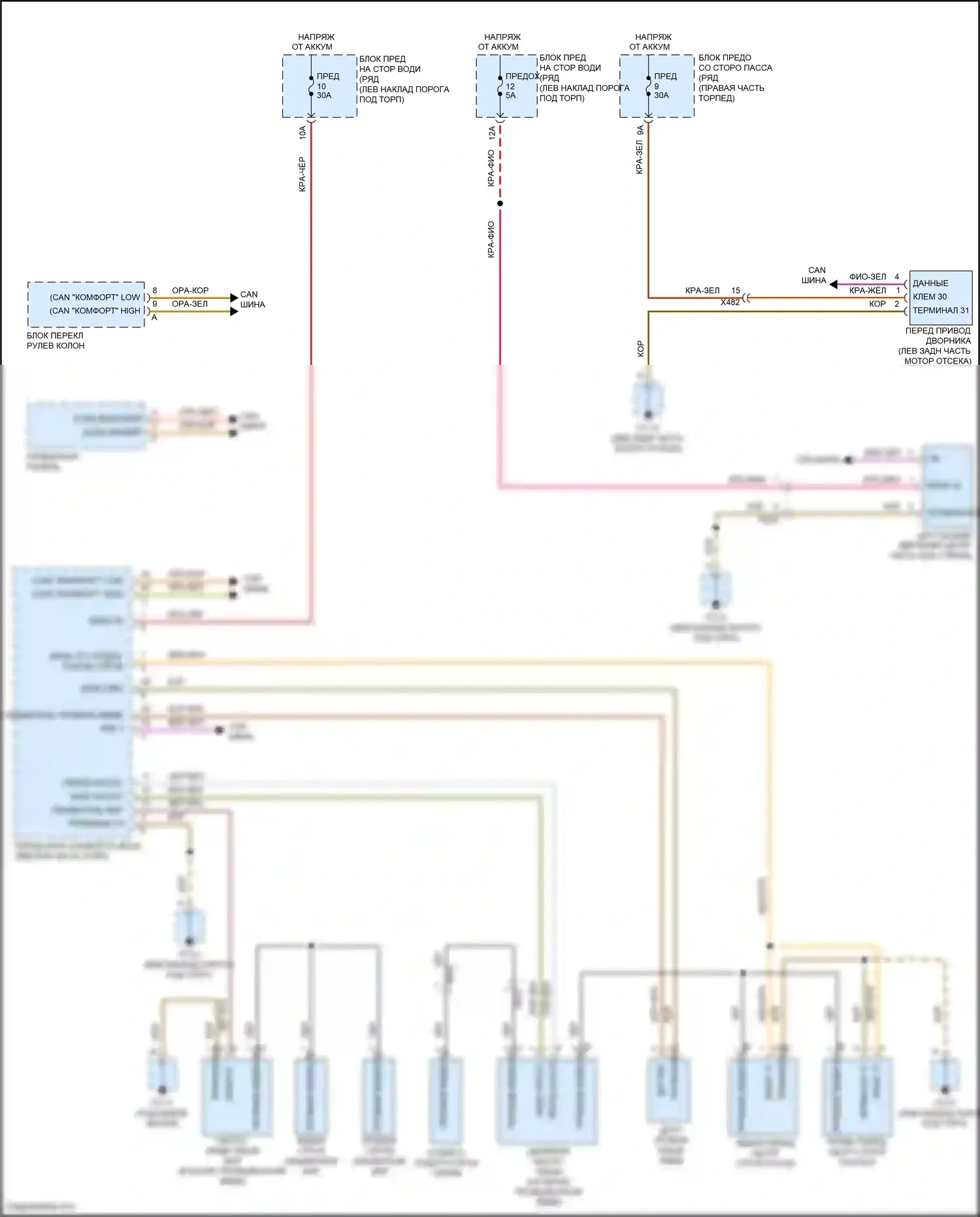 Macan Porsche I (2014-2019): Электросхема передних дворников и омывателей 
