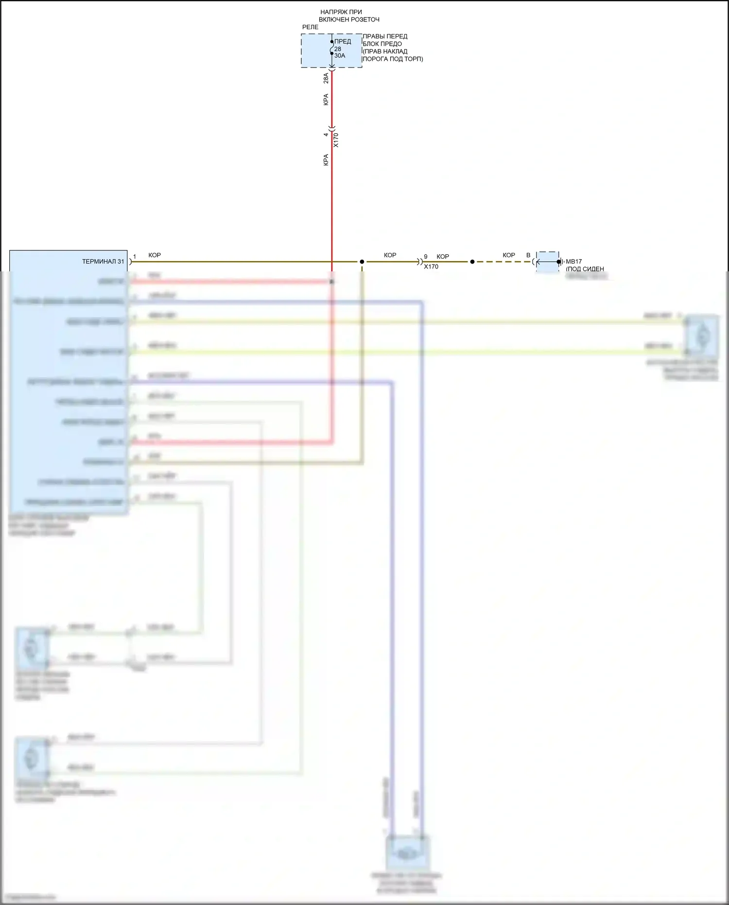 Panamera 4 Porsche 970 рестайлинг (2013-2016): Электросхема сиденья с электроприводом переднего пассажира 