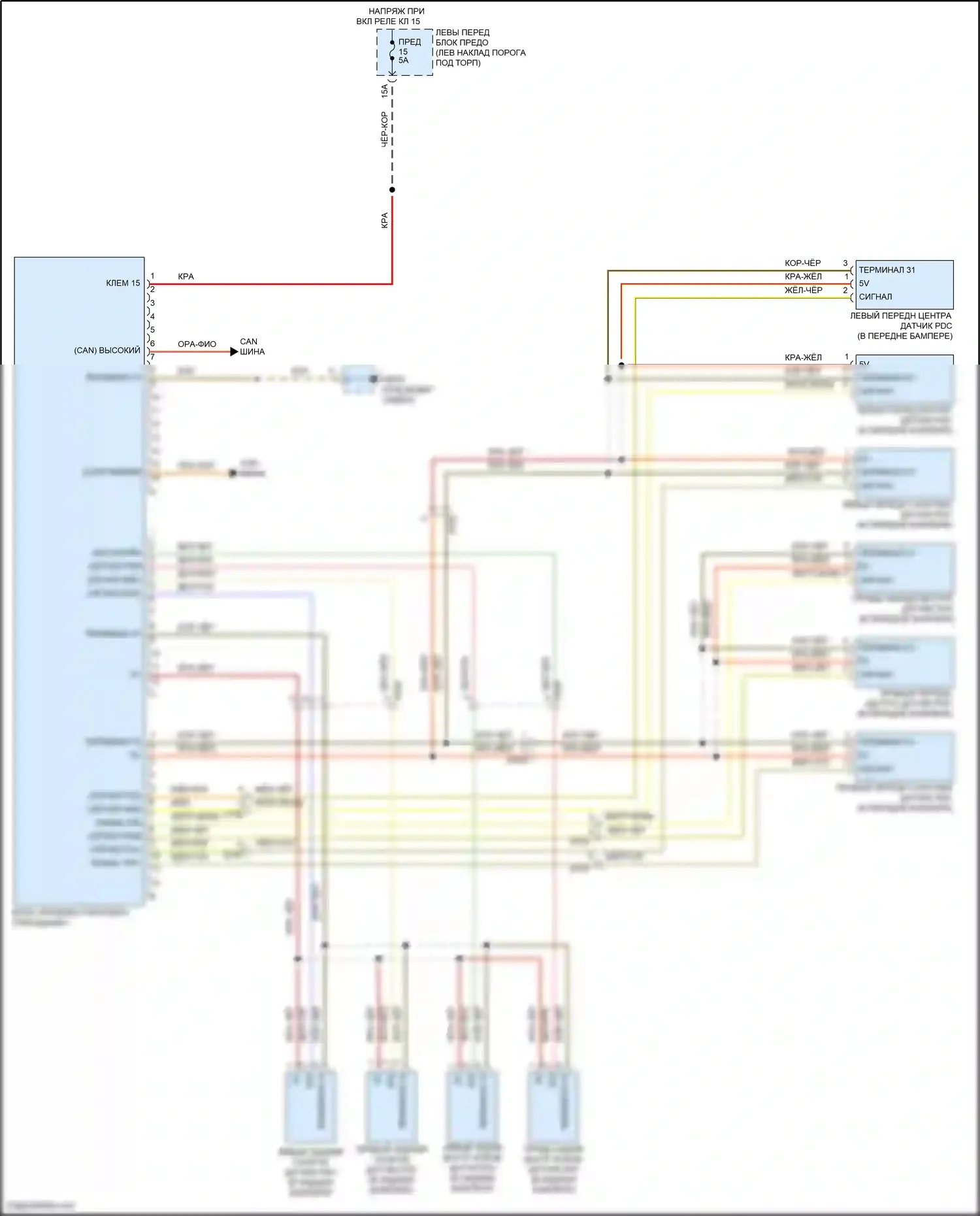 Panamera 4 Porsche 970 рестайлинг (2013-2016): Электросхема парктроника 