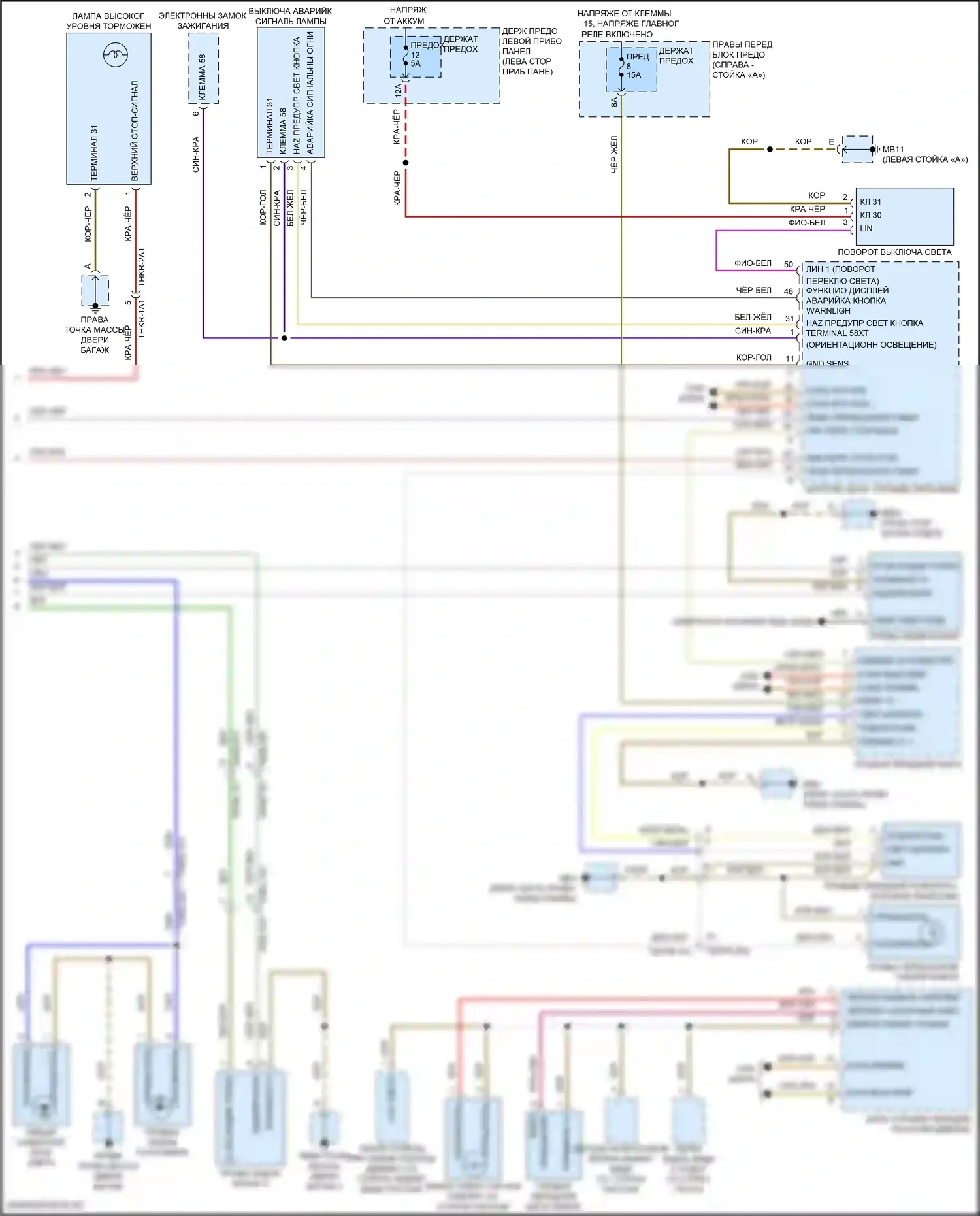 Panamera 4S Porsche 971 (2016-2020): Электросхема фар и фонарей, без светодиодных фар (2 из 2) 