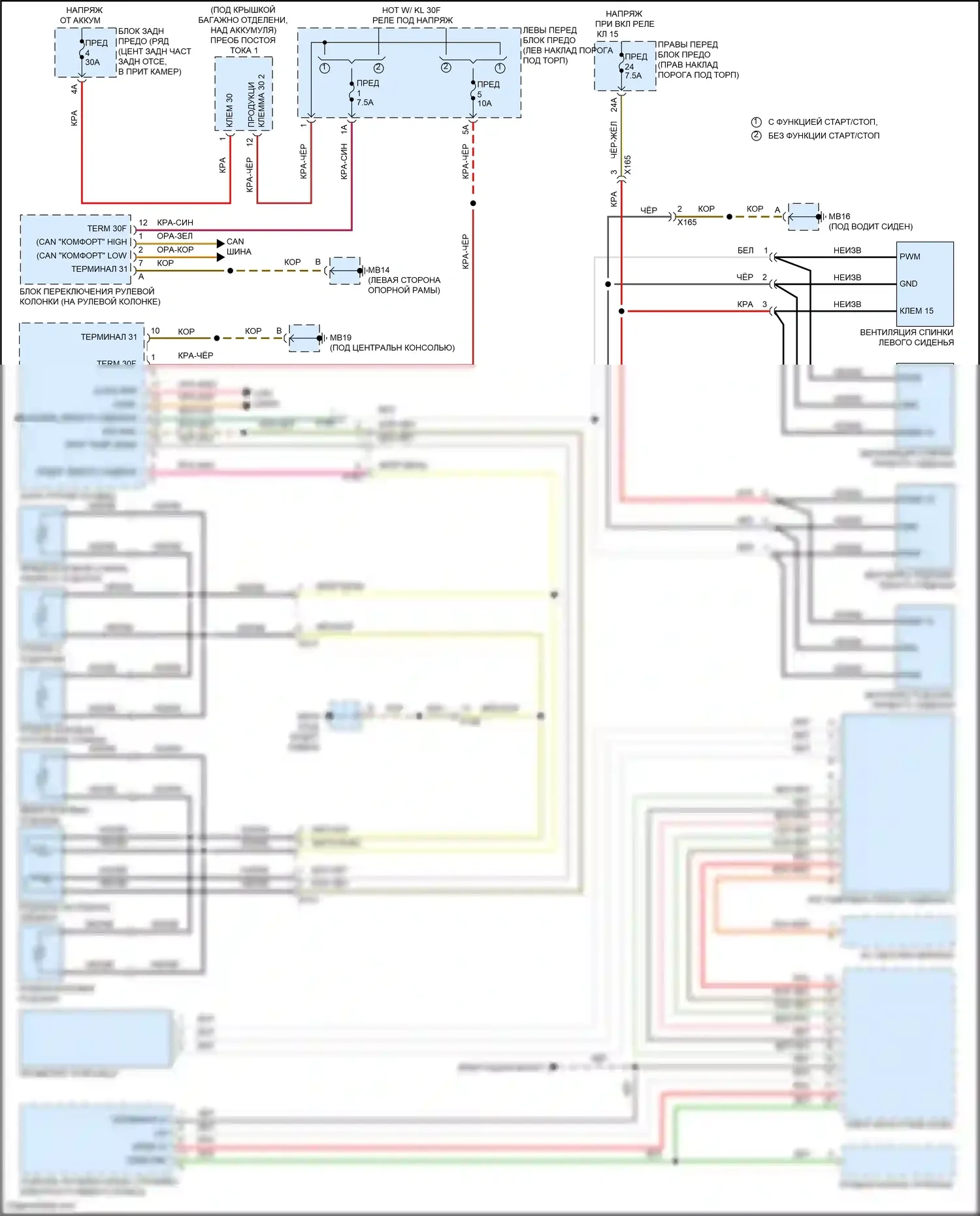 Panamera GTS Porsche 970 рестайлинг (2013-2016): Электросхема обогреваемого сиденья переднего пассажира 