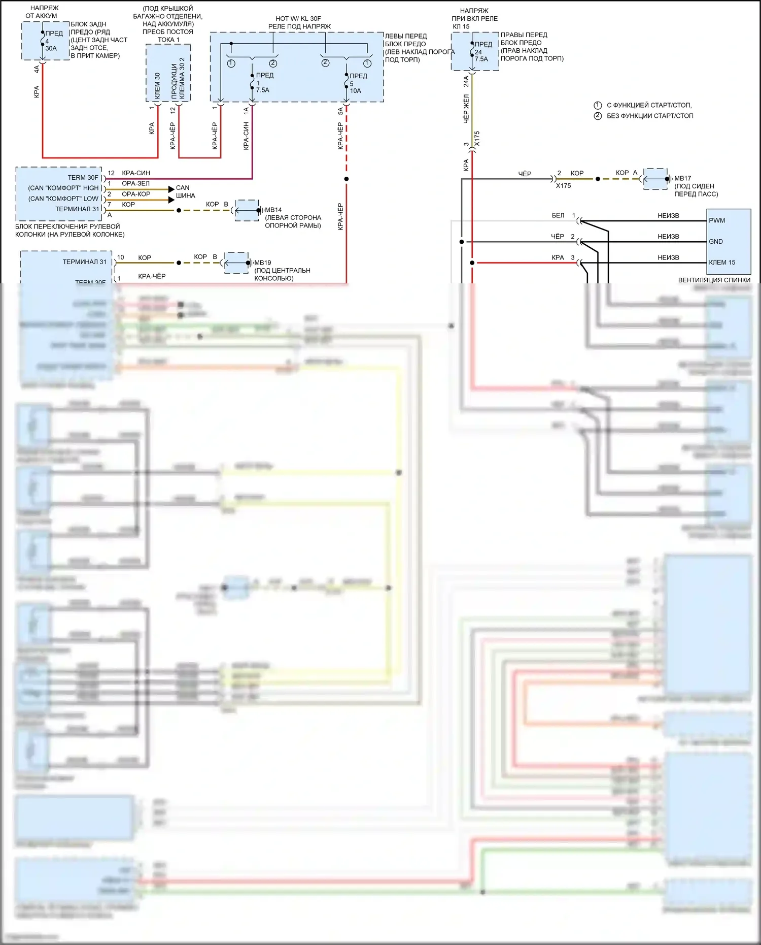 Panamera GTS Porsche 970 рестайлинг (2013-2016): Электросхема сиденья водителя с подогревом 