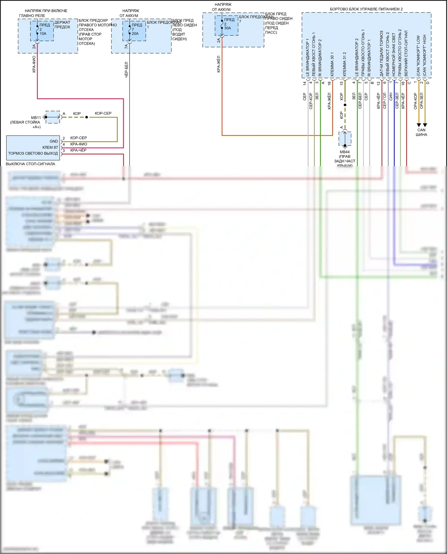 Panamera GTS Porsche 971 (2016-2020): Электросхема фар и фонарей, без светодиодных фар (1 из 2) 