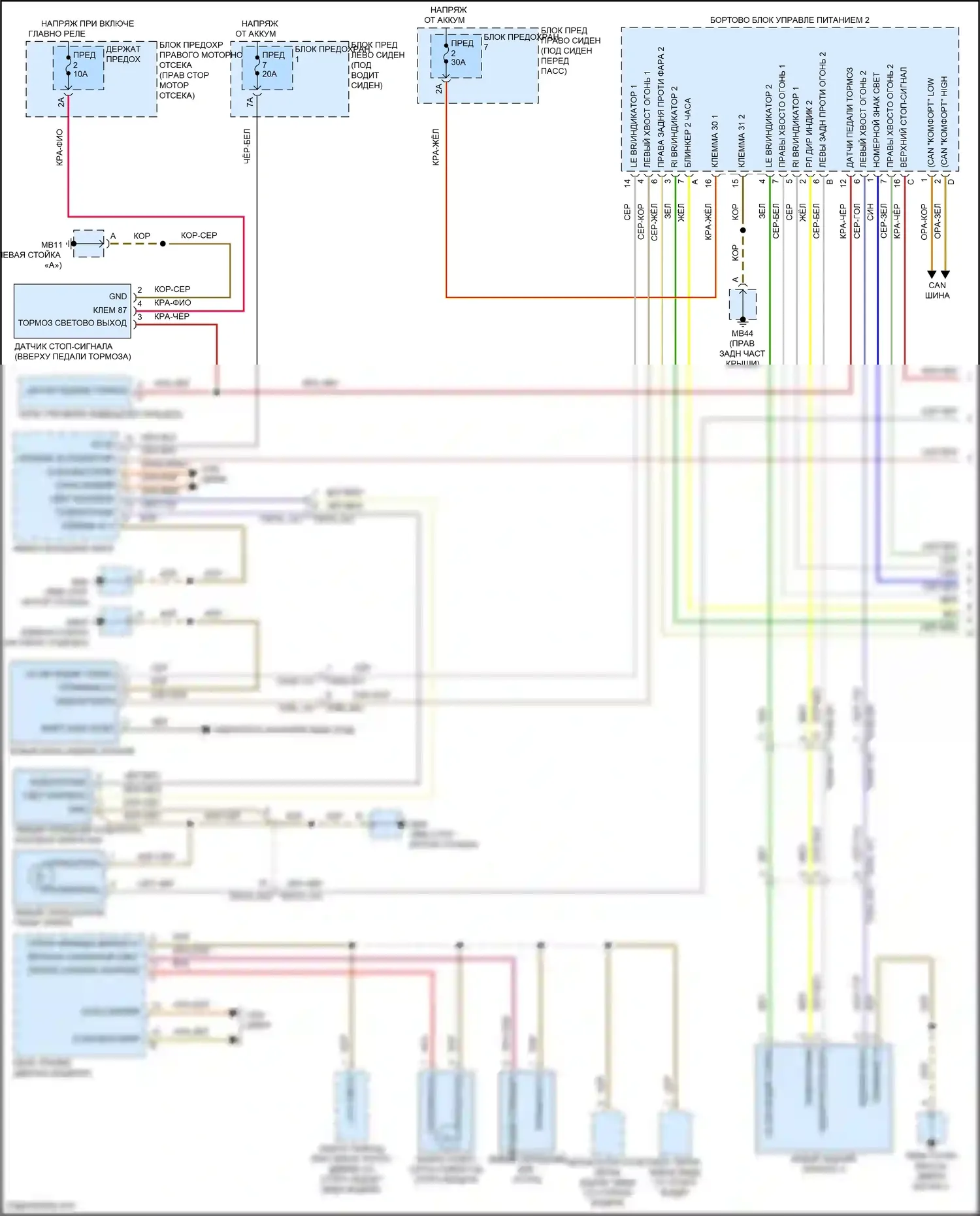 Panamera Turbo S Porsche 971 рестайлинг (2020-2023): Электросхема фар и фонарей, без светодиодных фар (1 из 2) 