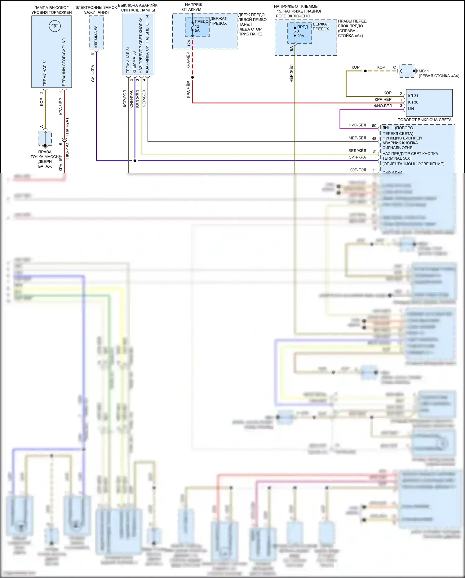 Panamera Porsche 971 рестайлинг (2020-2023): Электросхема фар и фонарей, без светодиодных фар (2 из 2) 