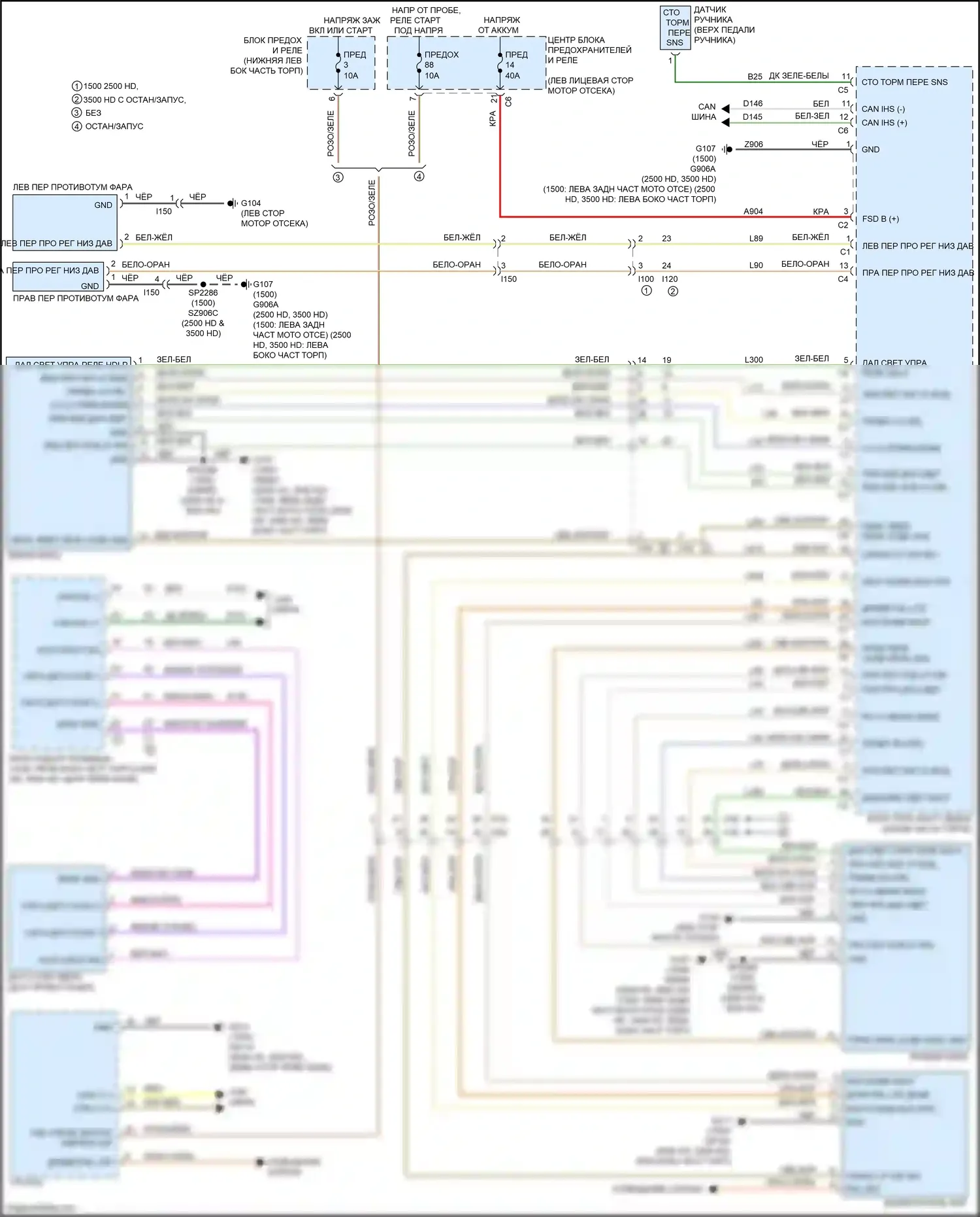 1500 RAM IV (2011-2024): Электросхема фар, премиум 