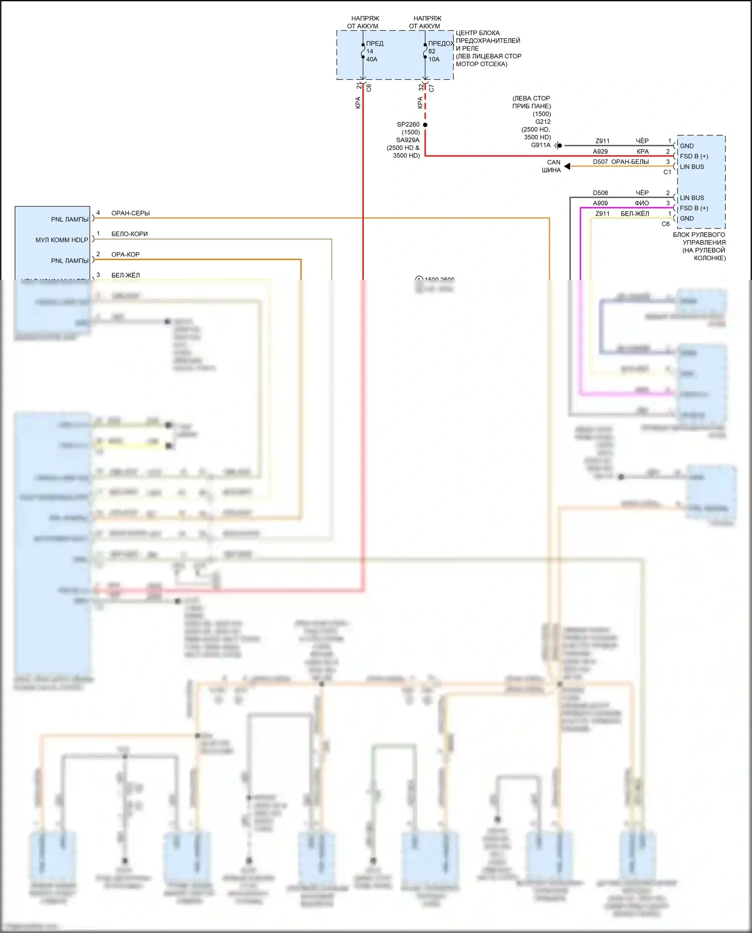 1500 RAM IV (2011-2024): Электросхема подсветки приборной панели 