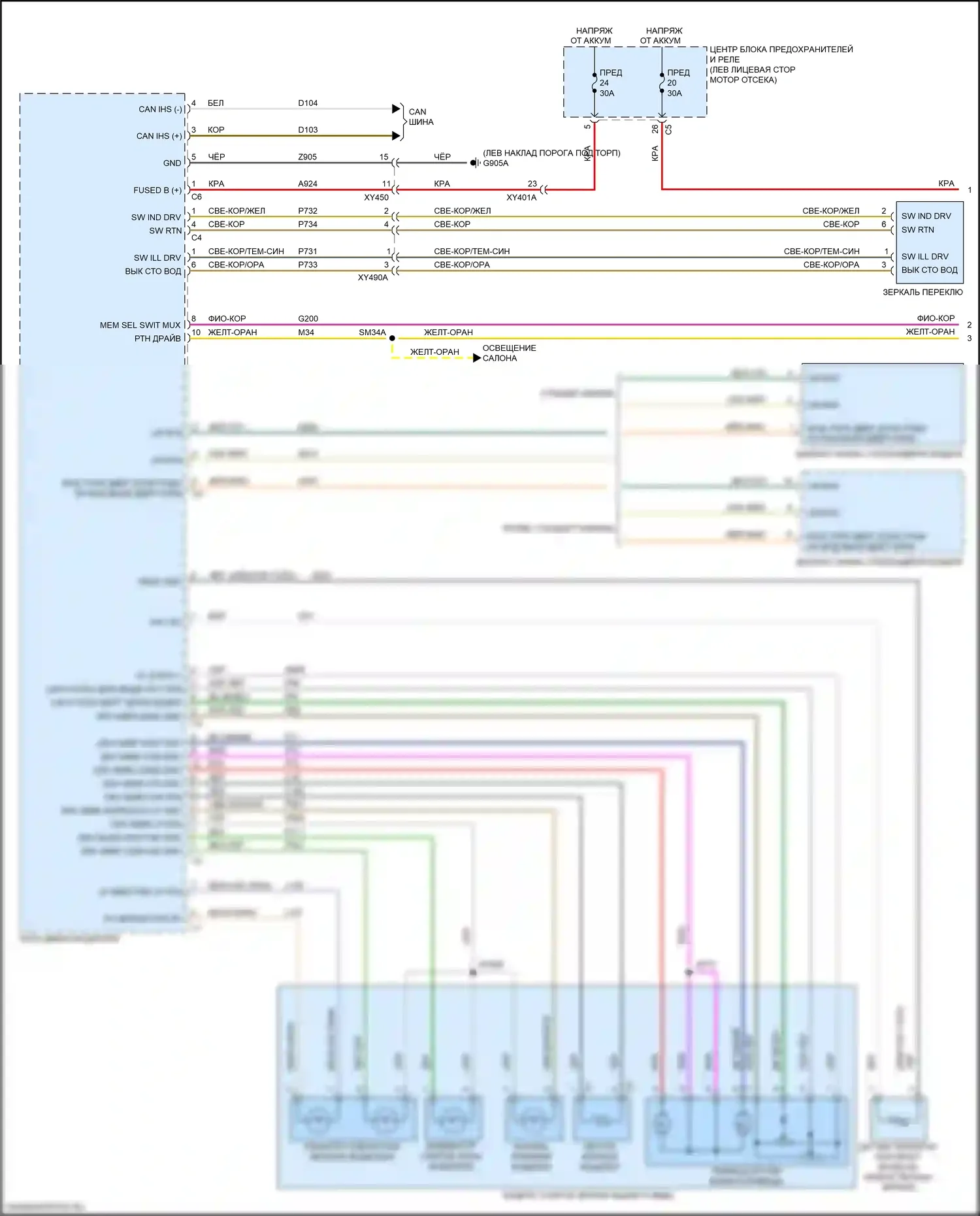 2500 RAM I рестайлинг (2019-2024): Электросхема памяти зеркал, без силового фальца и буксировки прицепа (1 из 2) 