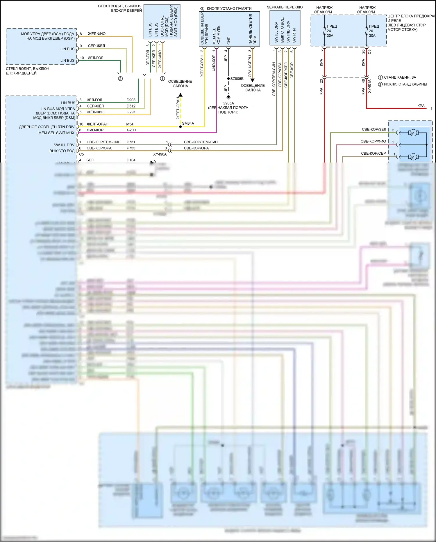 2500 RAM I рестайлинг (2019-2024): Электросхема памяти зеркал, без силового фальца, с буксировкой прицепа (1 из 2) 