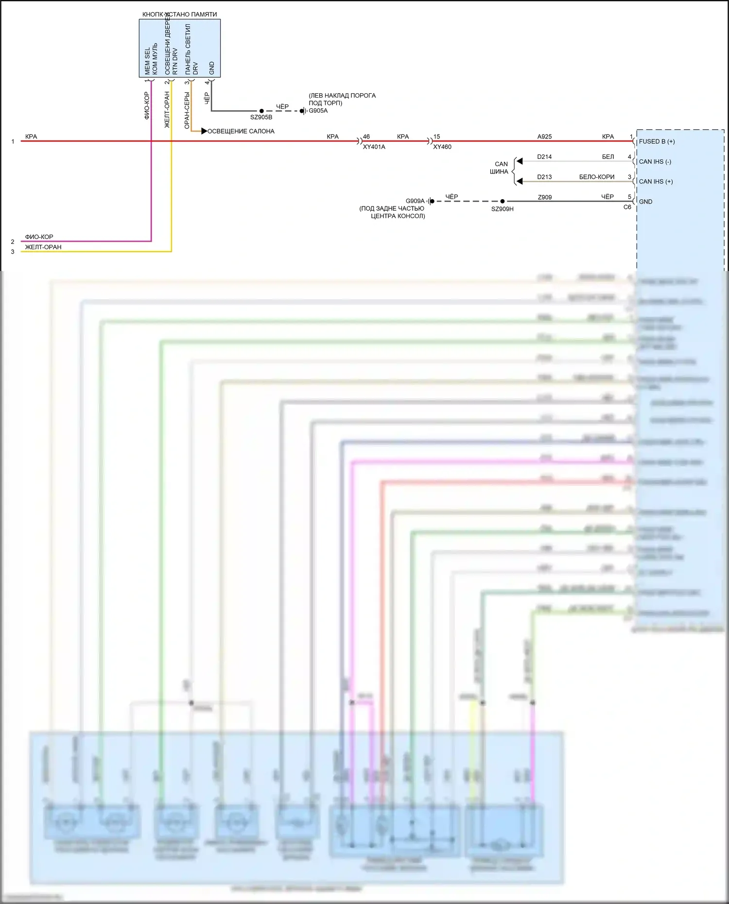 2500 RAM I рестайлинг (2019-2024): Электросхема памяти зеркал, с силовым фальцем, без буксировки прицепа (2 из 2) 