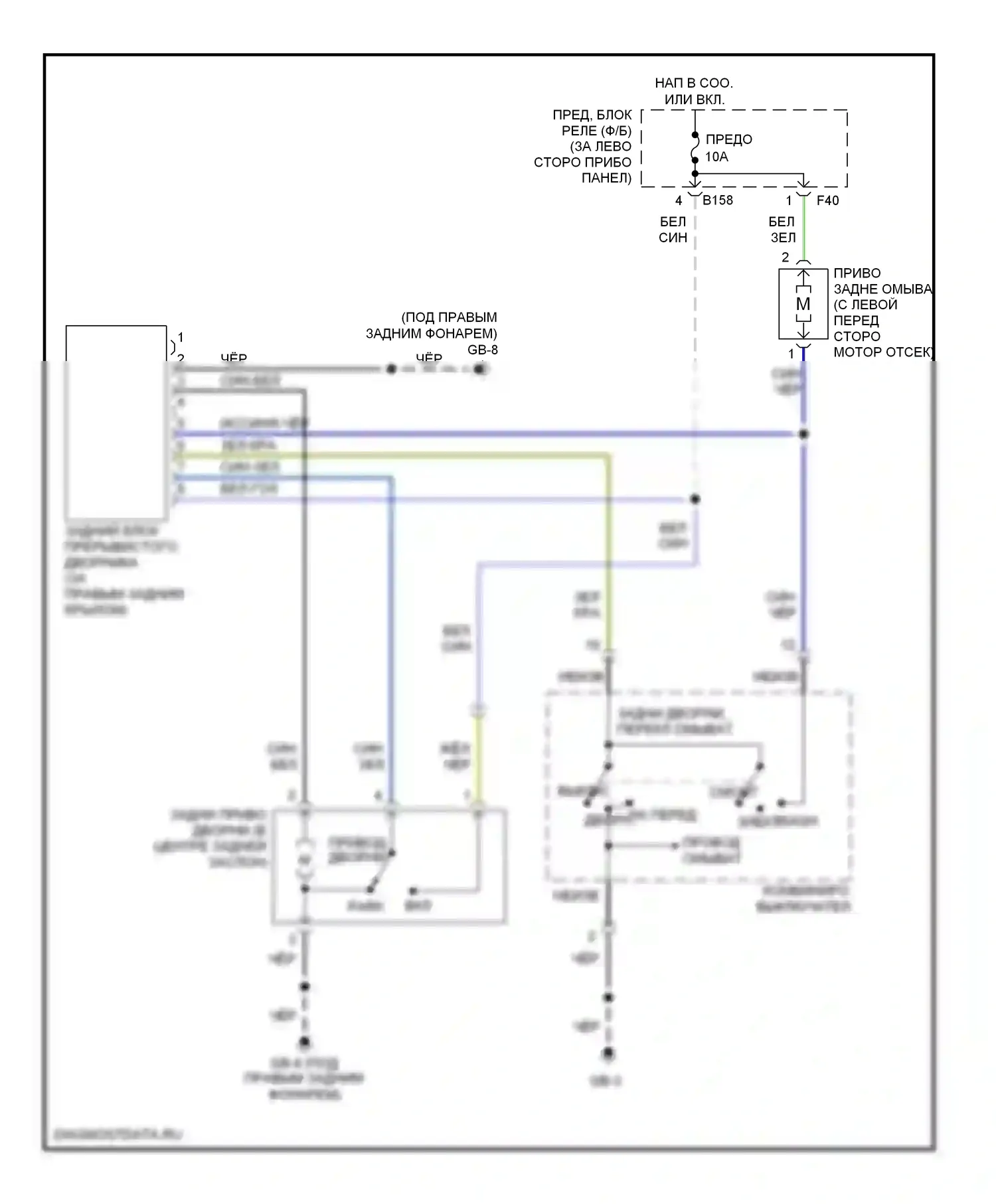 9-2X Saab I (2004-2006): Электросхема задних дворников и омывателей 