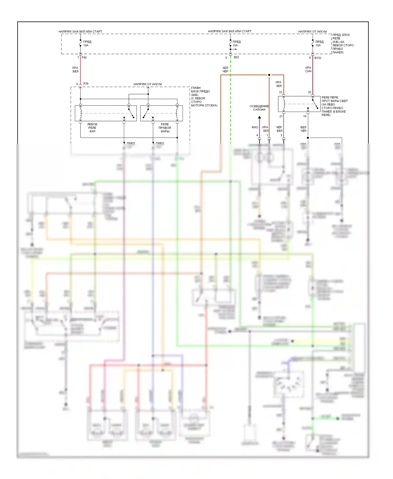 9-2X Saab I (2004-2006): Электросхема фар, без разряда высокой интенсивности 