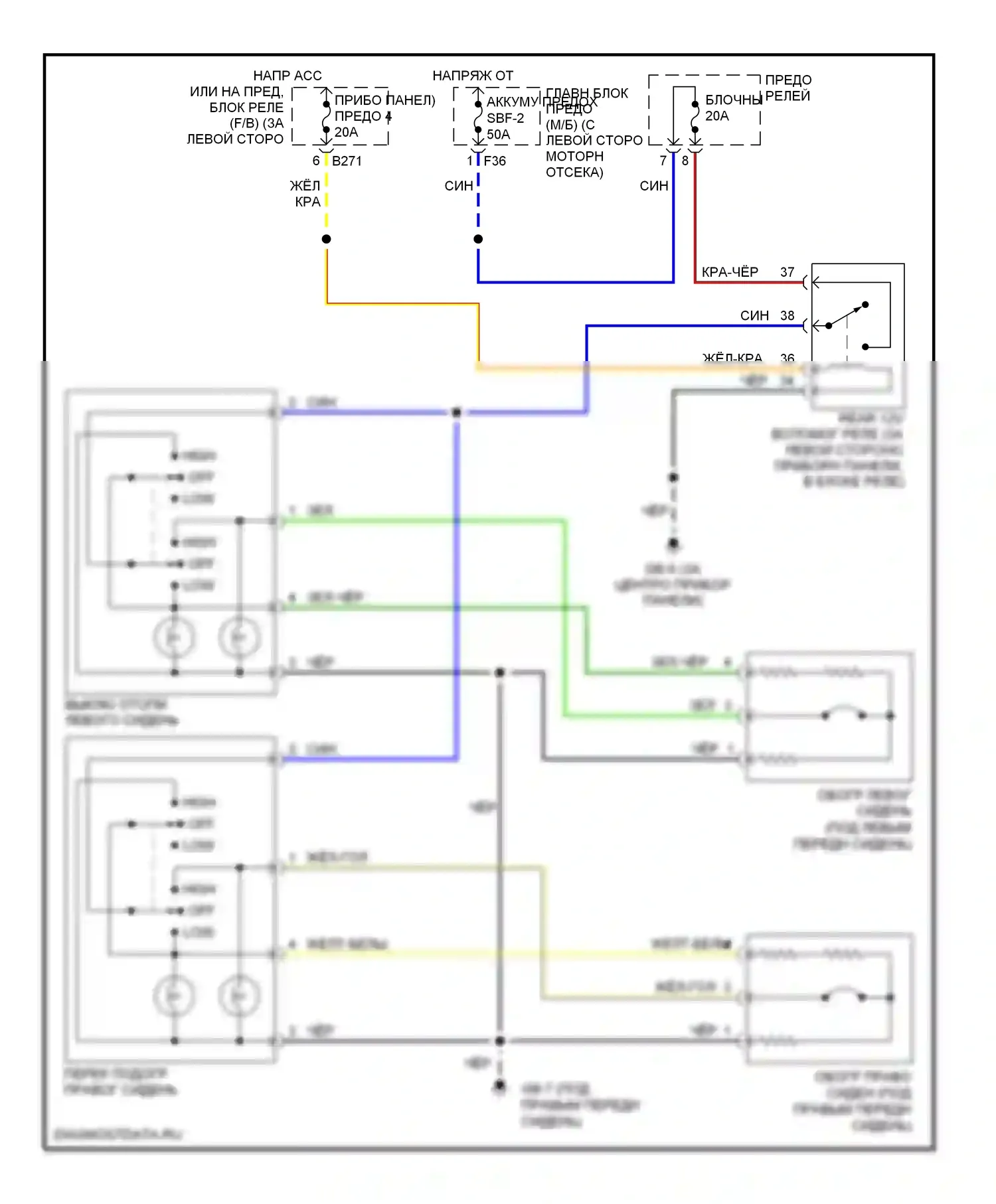 9-2X Saab I (2004-2006): Электросхема обогреваемых сидений 