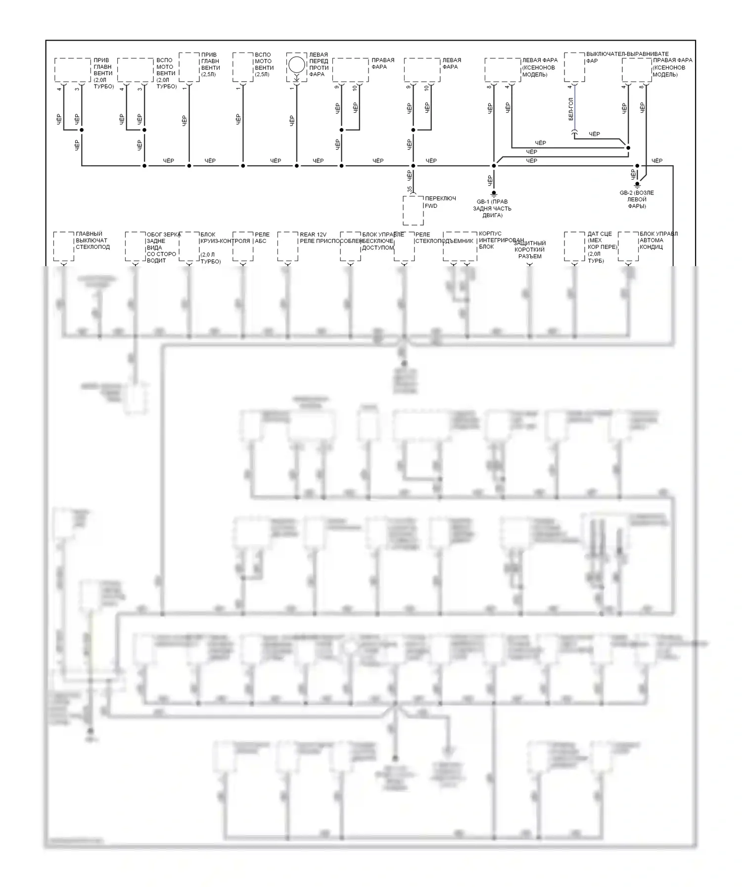 9-2X Saab I (2004-2006): Электросхема точек подключения масс (1 из 3) 