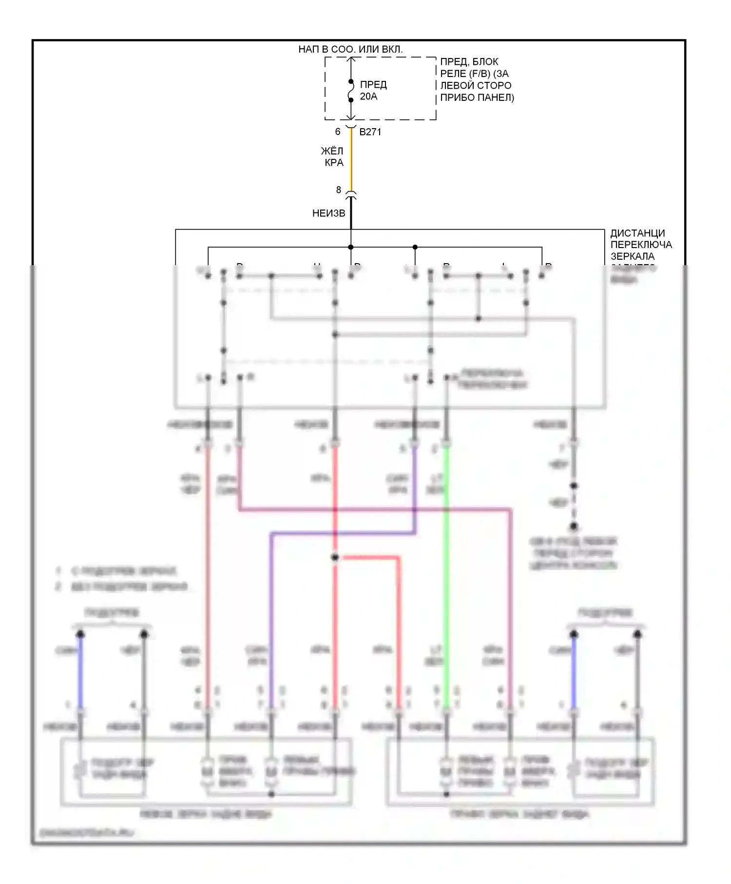 9-2X Saab I (2004-2006): Электросхема силового зеркала 